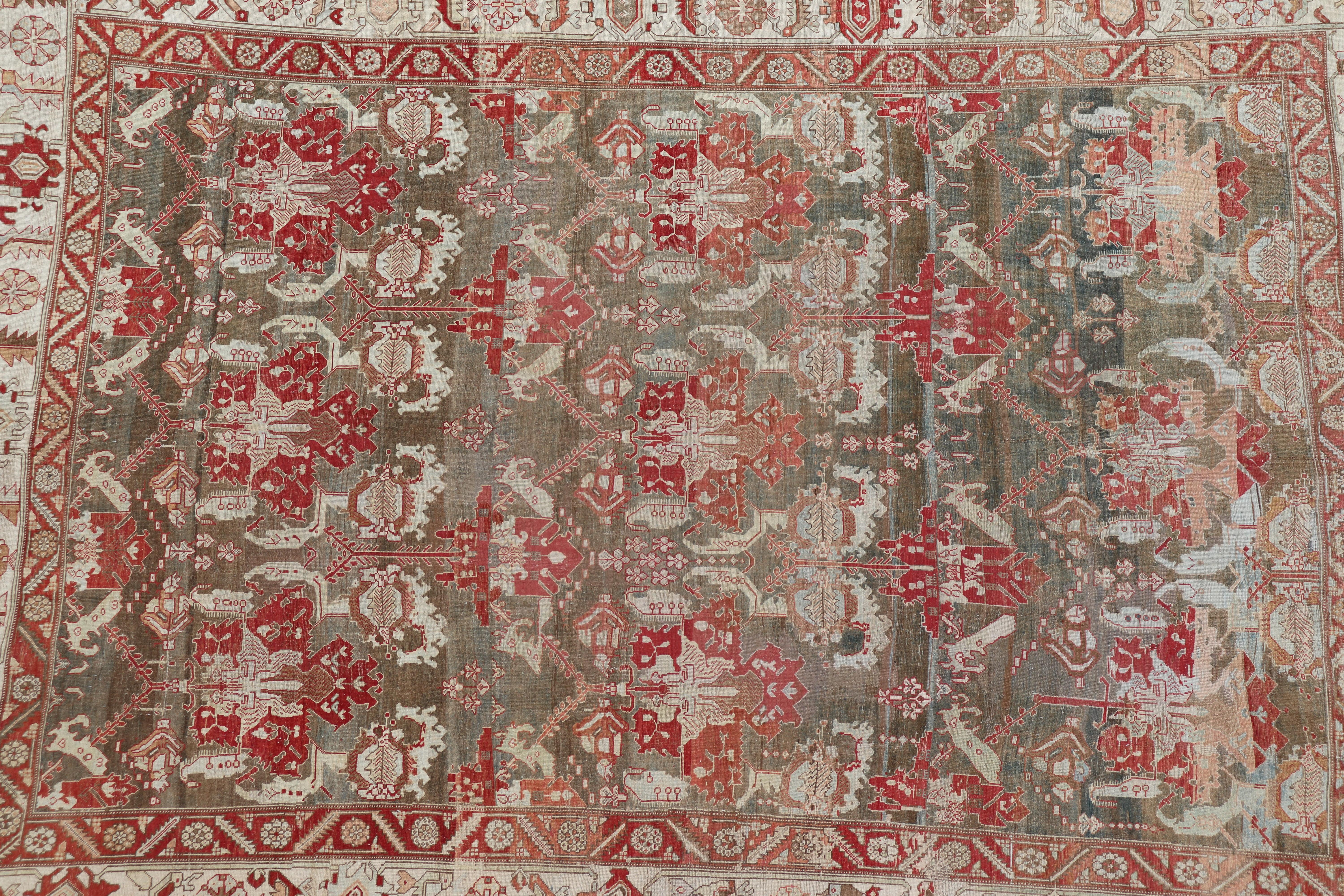 Antique Persian Large Scale Tribal Design Bakhtiari Rug in Multi Colors For Sale 9