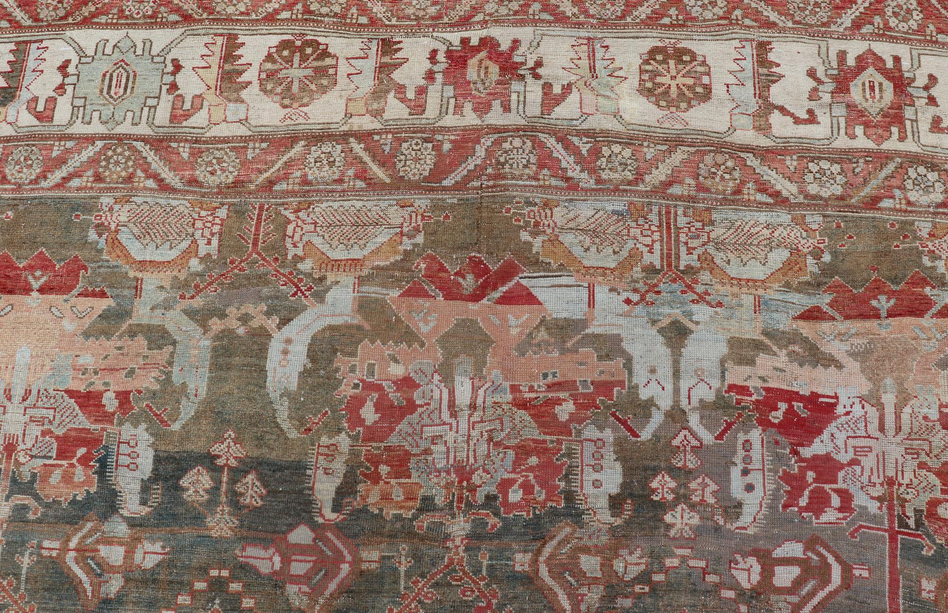 Antique Persian Large Scale Tribal Design Bakhtiari Rug in Multi Colors For Sale 10