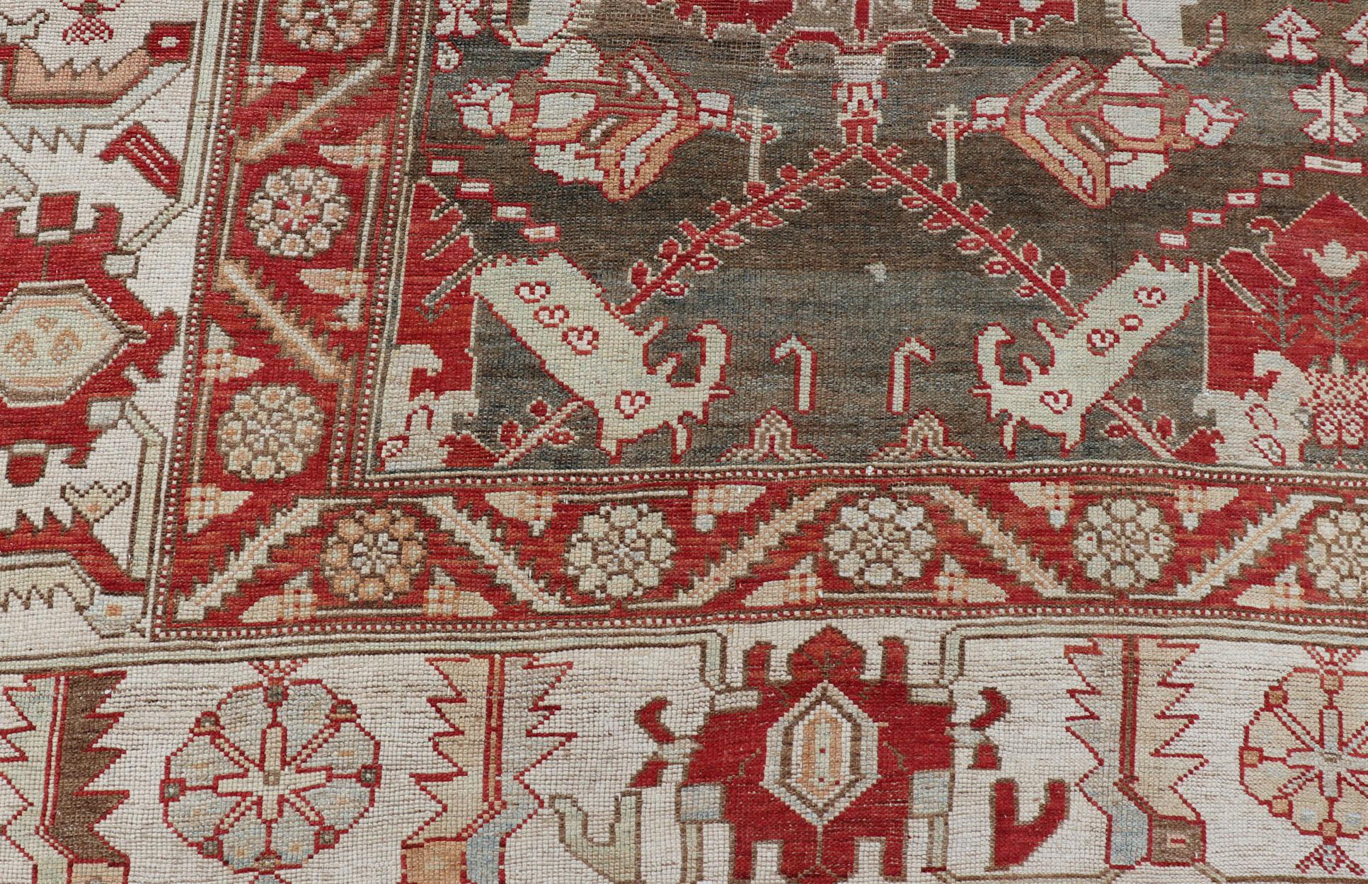 20th Century Antique Persian Large Scale Tribal Design Bakhtiari Rug in Multi Colors For Sale