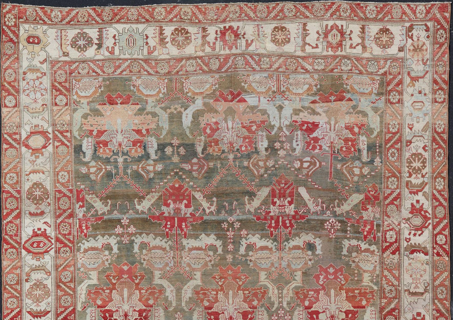 Antique Persian Large Scale Tribal Design Bakhtiari Rug in Multi Colors For Sale 1