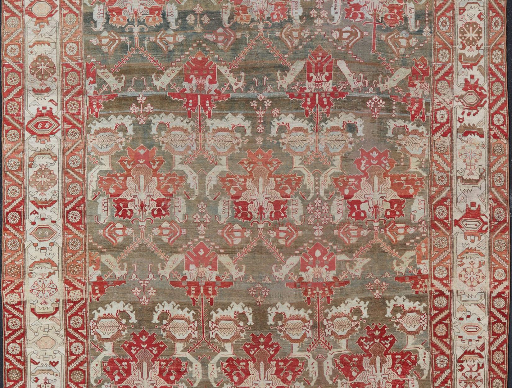 Antique Persian Large Scale Tribal Design Bakhtiari Rug in Multi Colors For Sale 2