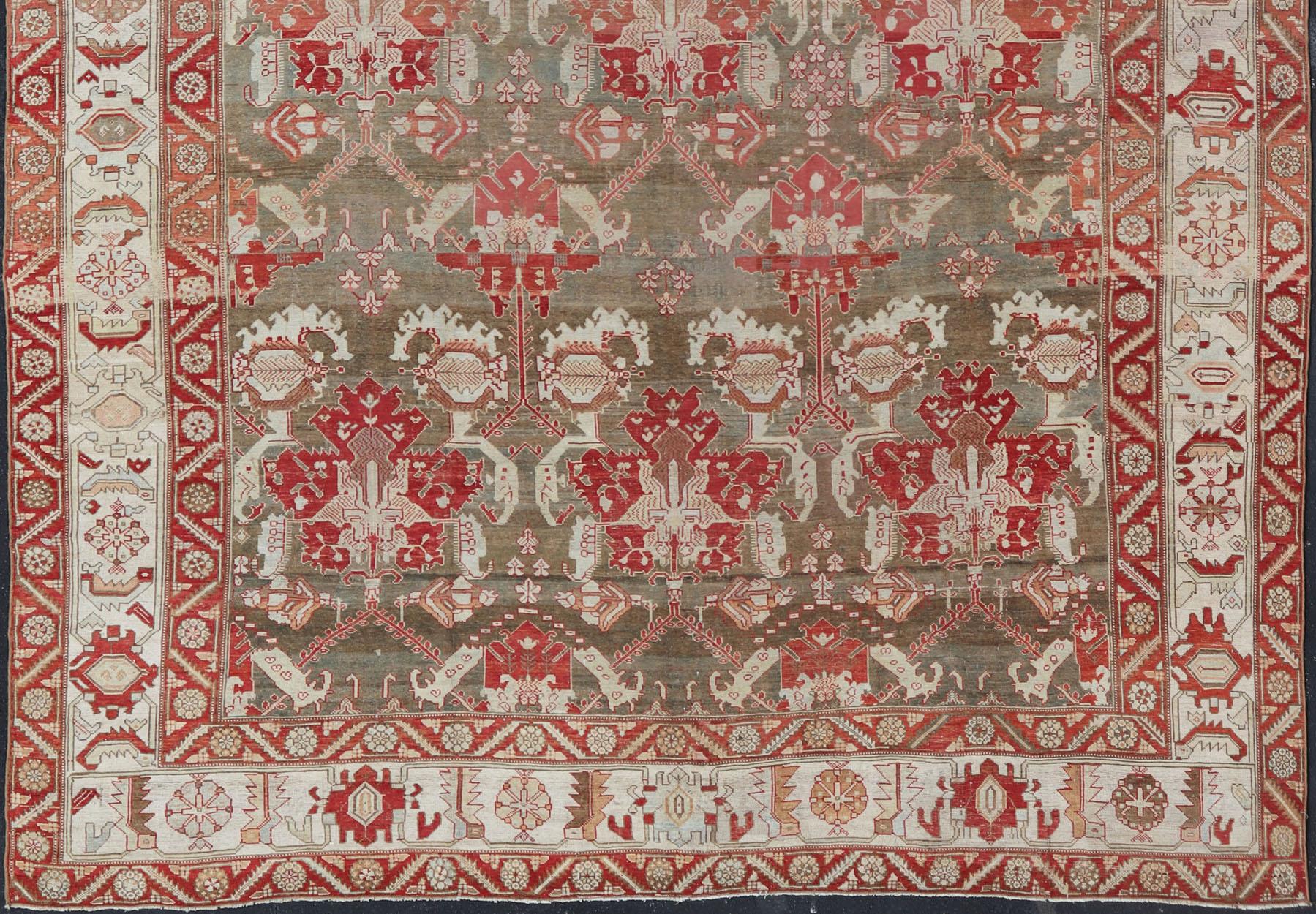 Antique Persian Large Scale Tribal Design Bakhtiari Rug in Multi Colors For Sale 3