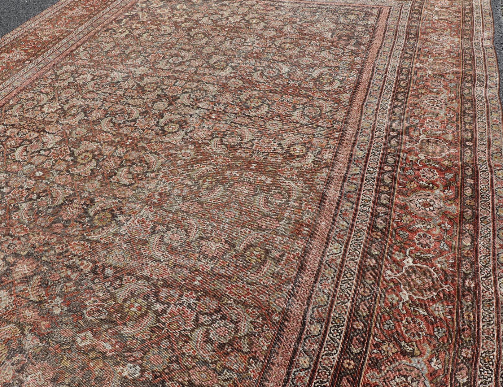 Antico tappeto persiano Sultanabad Rugs di grandi dimensioni con toni caldi e terrosi 11'7 x 26'7 in vendita 4