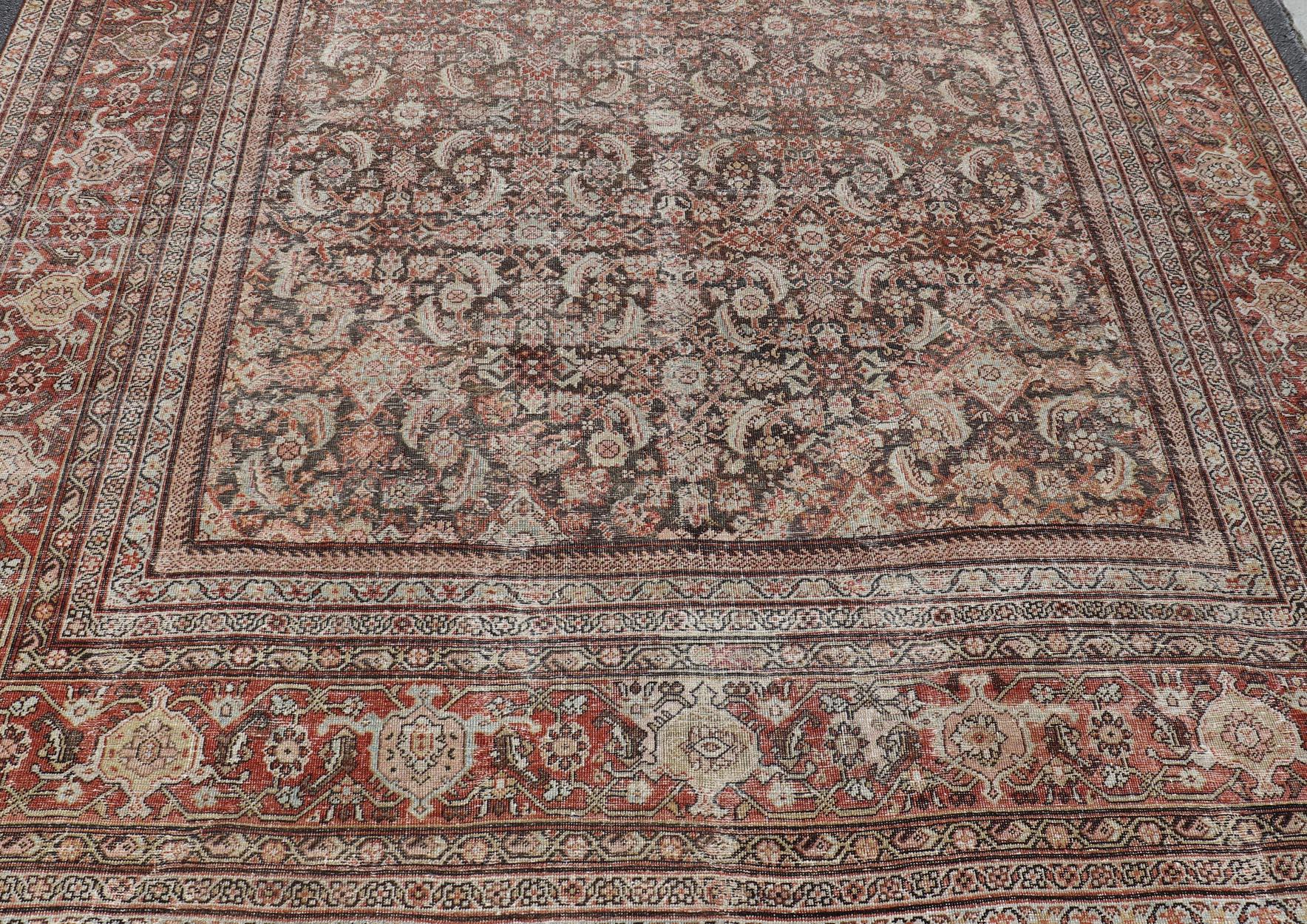 Antico tappeto persiano Sultanabad Rugs di grandi dimensioni con toni caldi e terrosi 11'7 x 26'7 in vendita 9