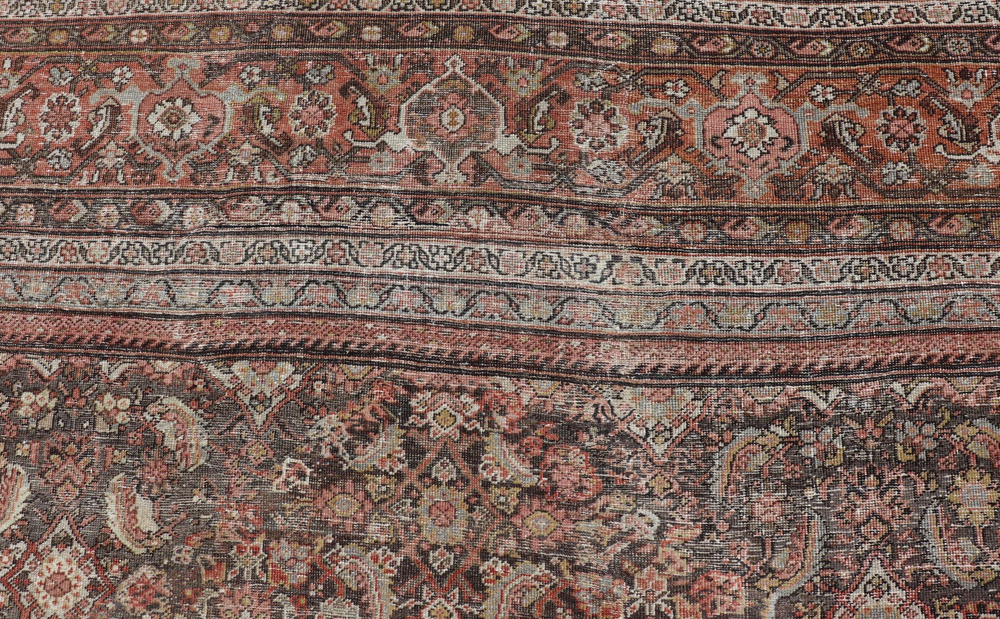 Annodato a mano Antico tappeto persiano Sultanabad Rugs di grandi dimensioni con toni caldi e terrosi 11'7 x 26'7 in vendita