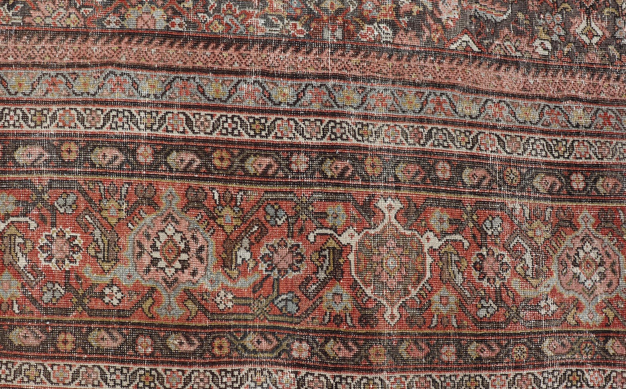 XIX secolo Antico tappeto persiano Sultanabad Rugs di grandi dimensioni con toni caldi e terrosi 11'7 x 26'7 in vendita