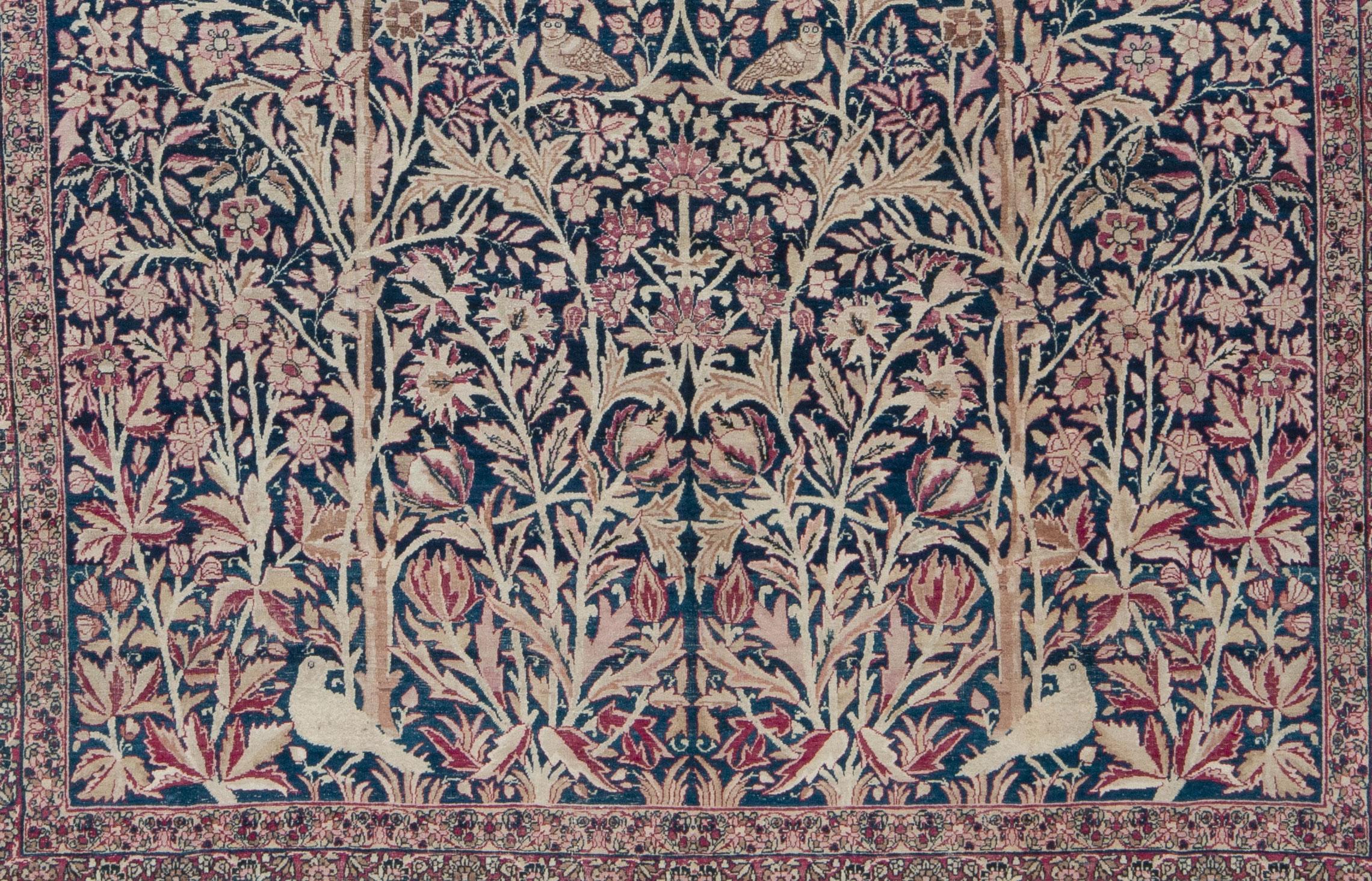 Wood Antique Persian Lavar Botanical Rug, late 19th Century  For Sale