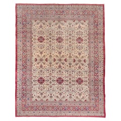 Antique Persian Lavar Kerman Carpet, Ecru All-Over Field, Red Pink Borders
