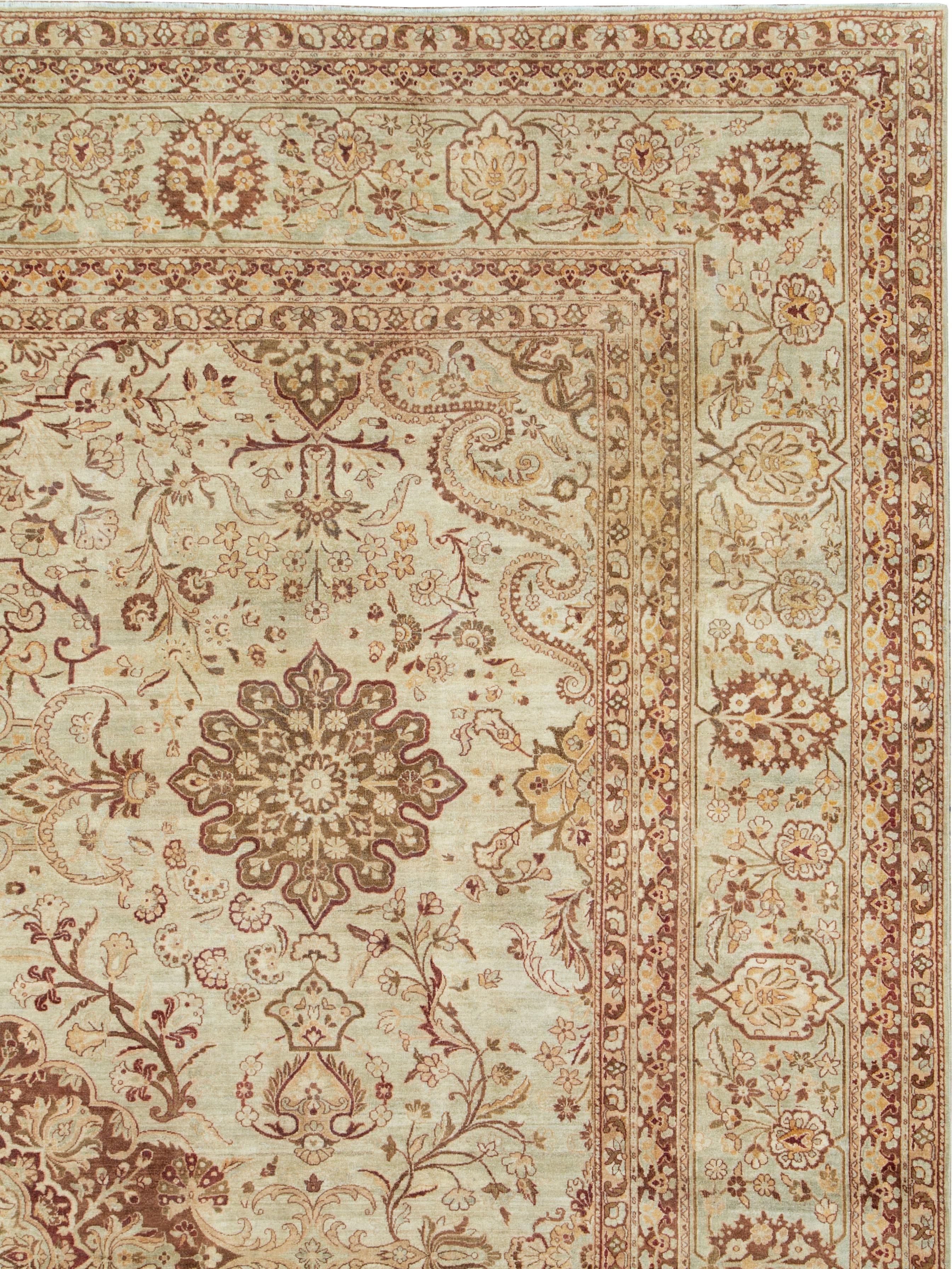 Hand-Knotted Antique Persian Lavar Kerman Carpet For Sale