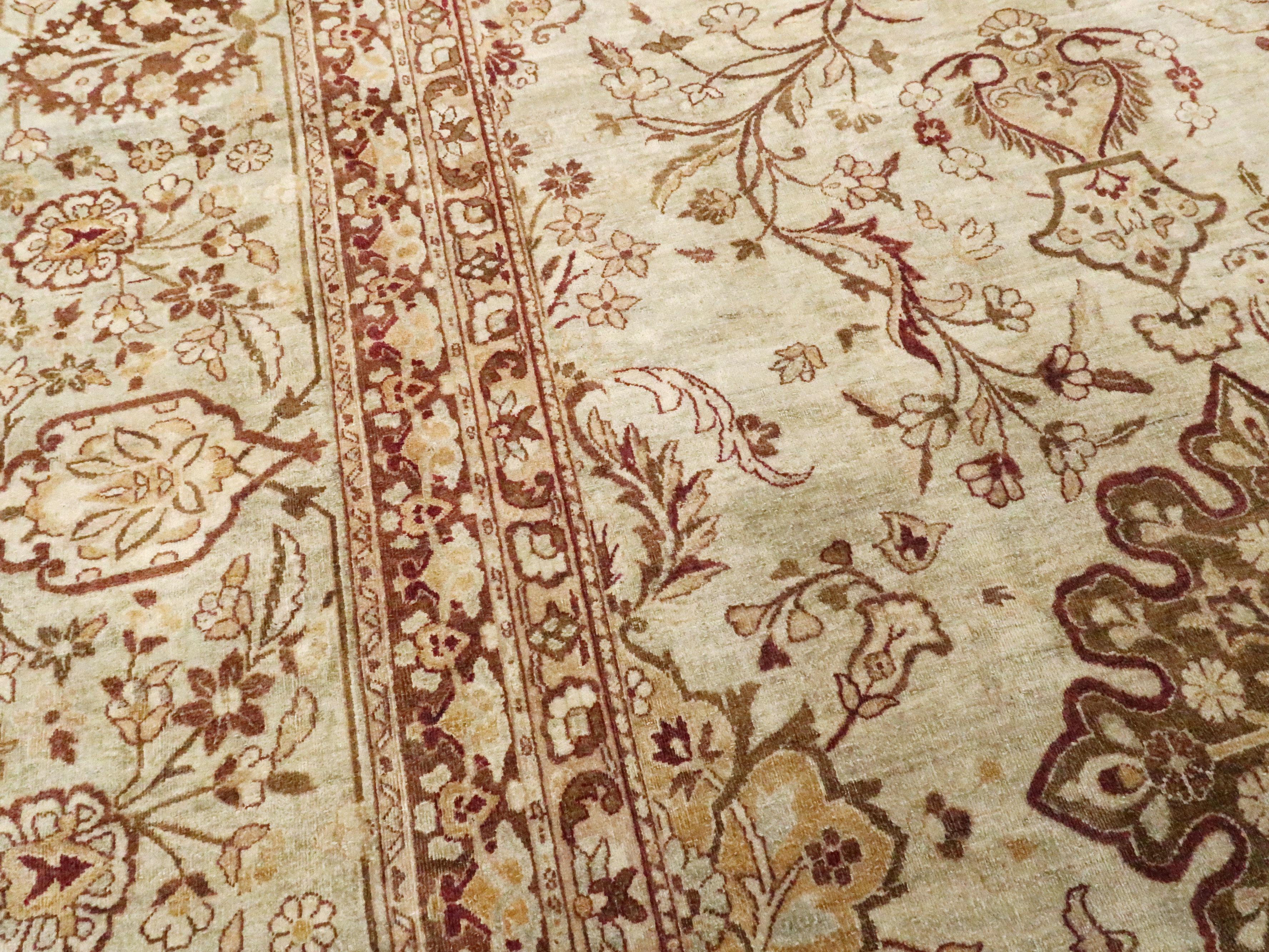Wool Antique Persian Lavar Kerman Carpet For Sale