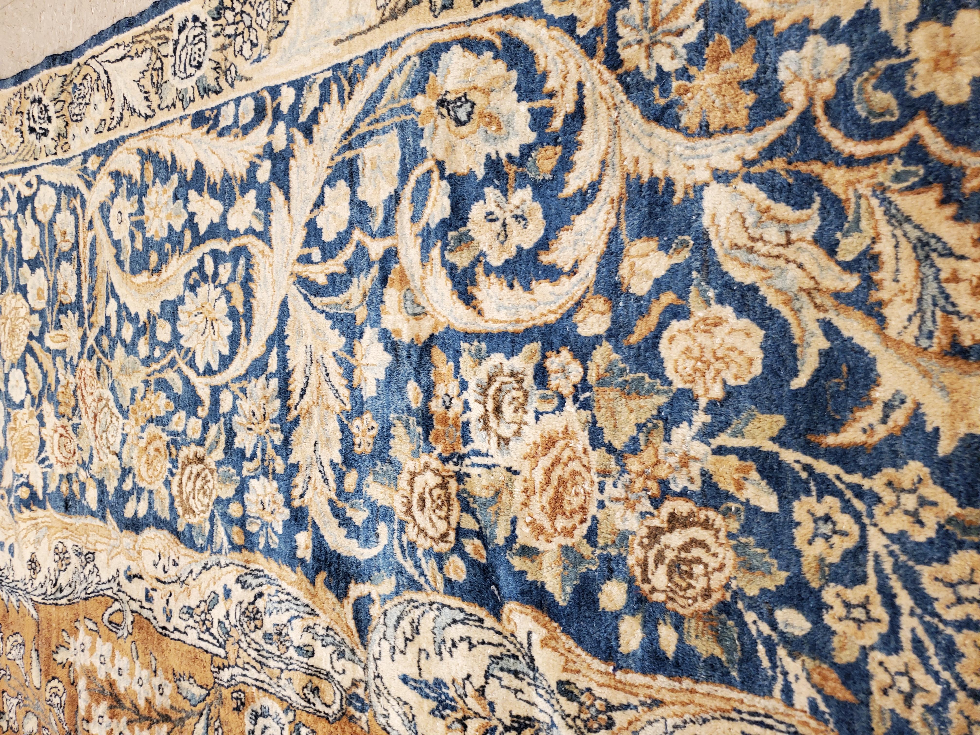Antique Persian Lavar Kerman Carpet, Handmade Rug, Brown, Taupe, Light Blue Navy 5