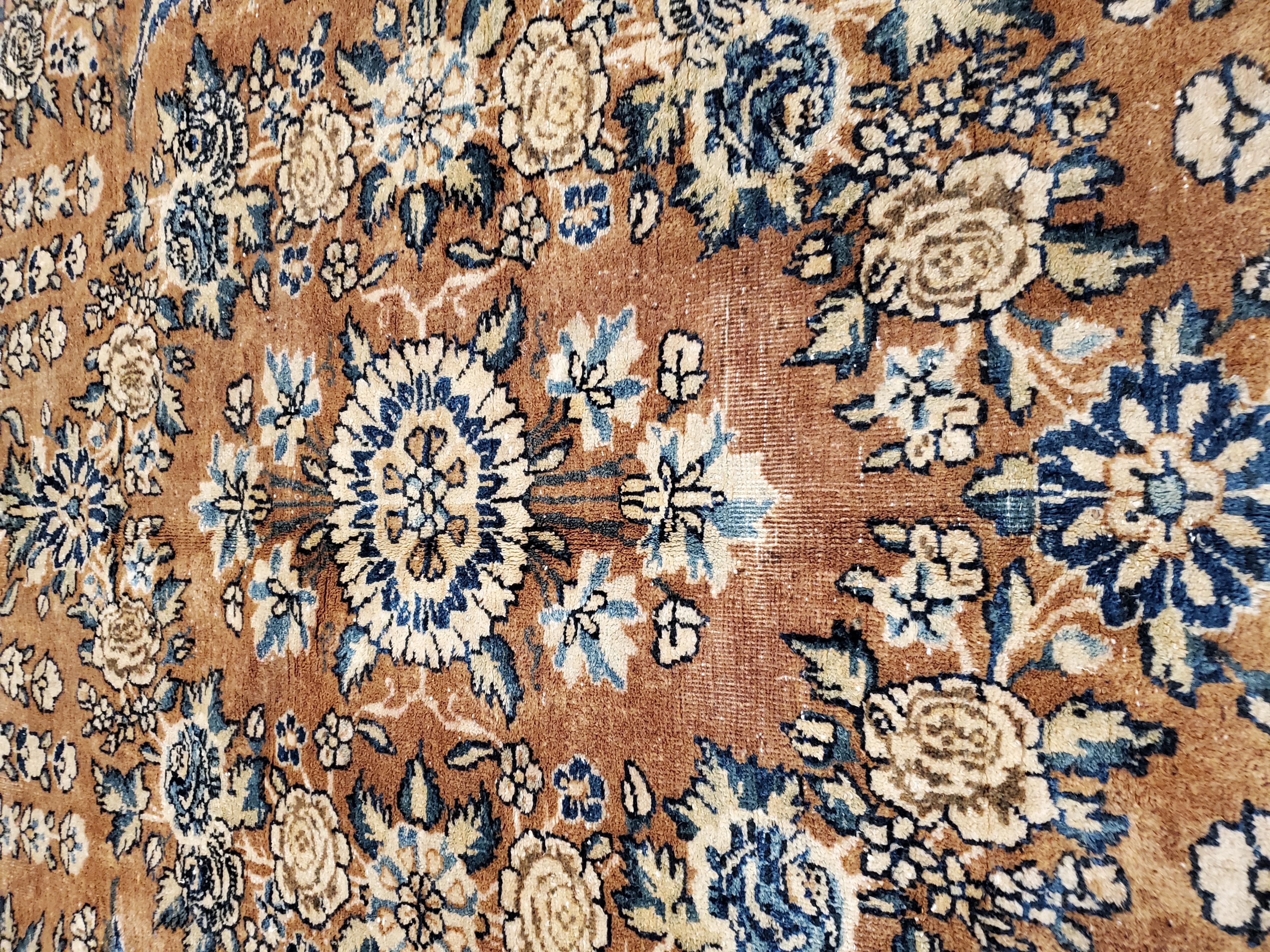 Antique Persian Lavar Kerman Carpet, Handmade Rug, Brown, Taupe, Light Blue Navy 6