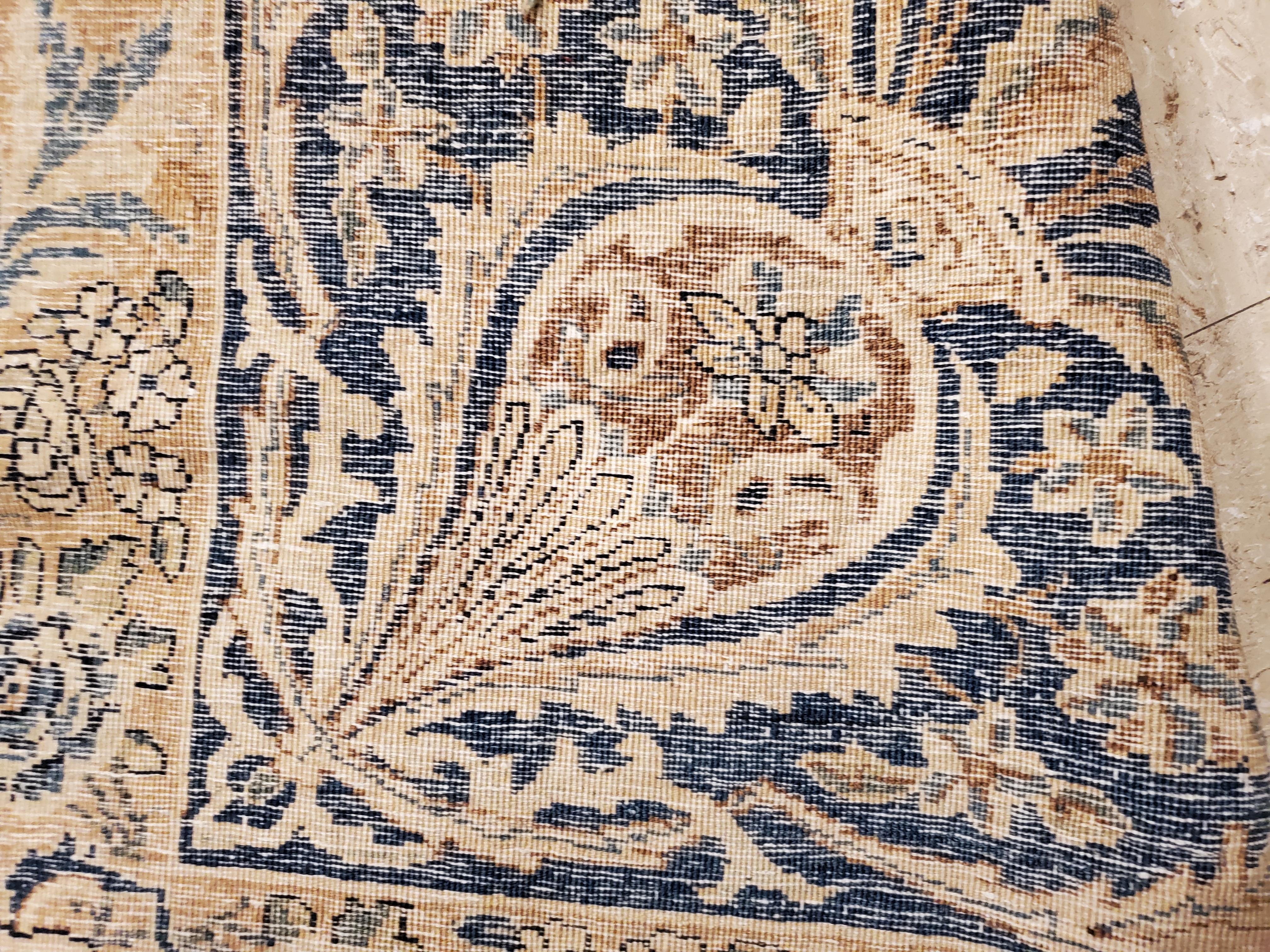 Antique Persian Lavar Kerman Carpet, Handmade Rug, Brown, Taupe, Light Blue Navy 2