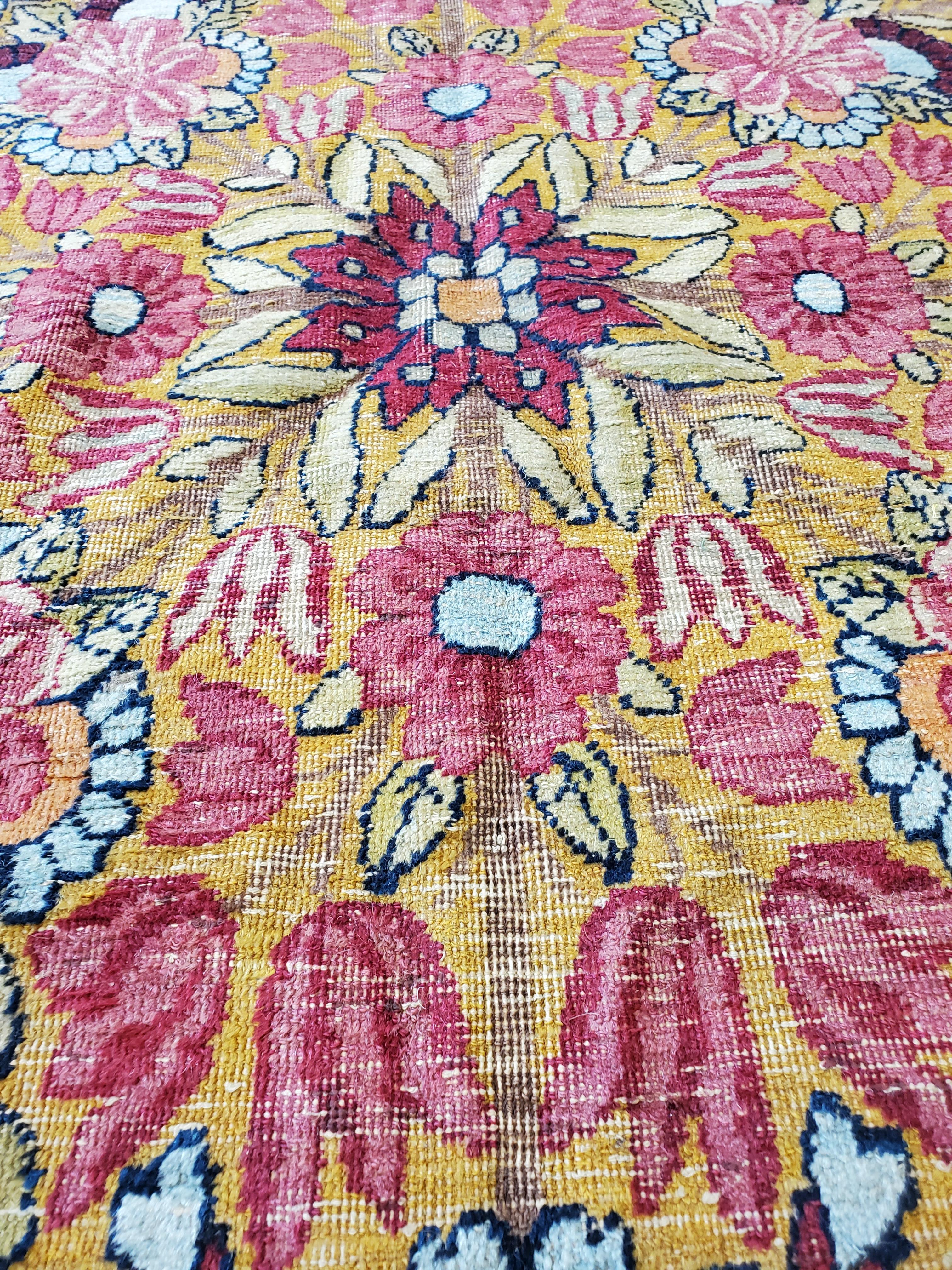 Antique Persian Lavar Kerman Carpet, Traditional, Soft, Gold, Ivory, Blue, Green For Sale 6