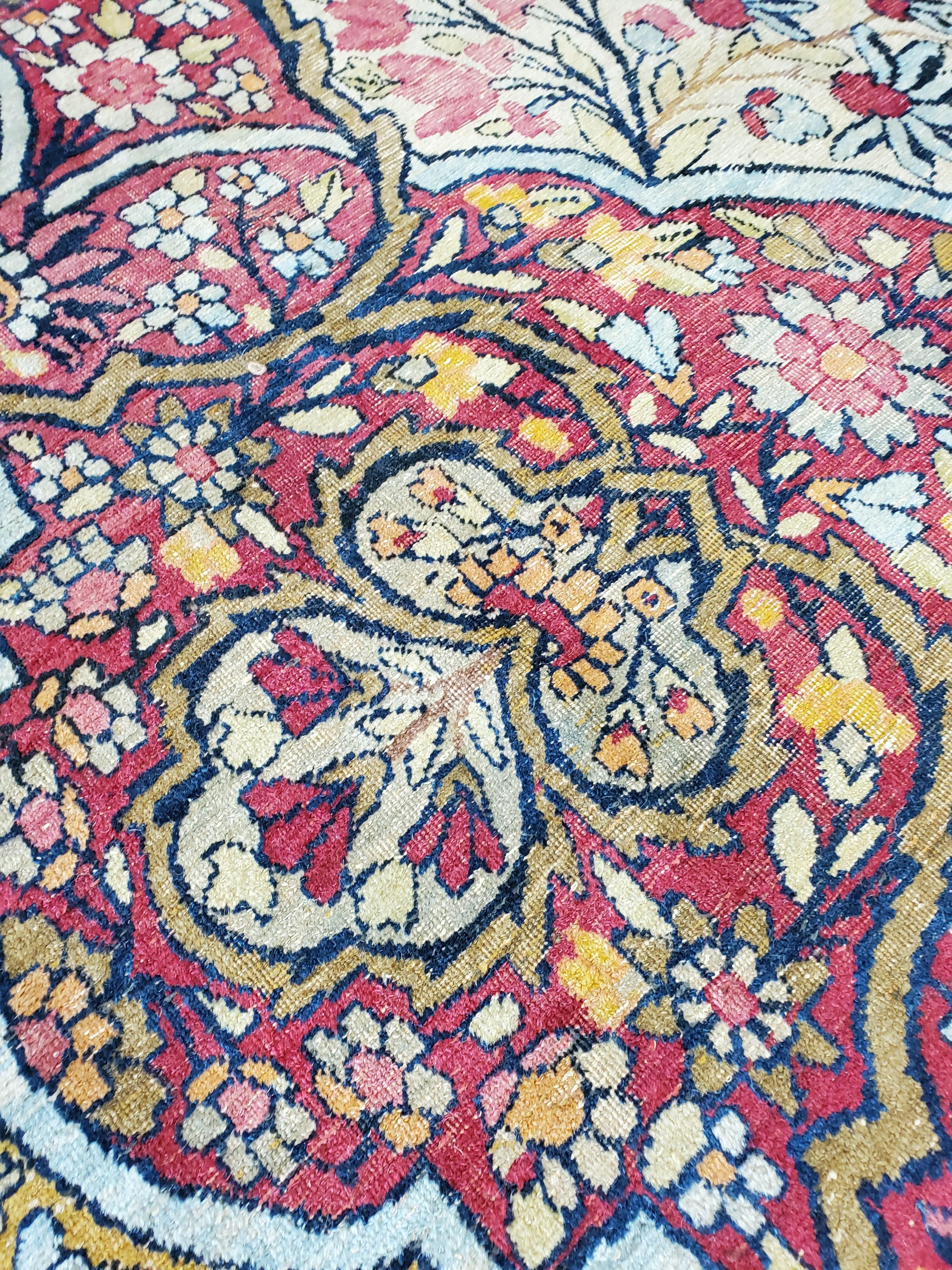 Antique Persian Lavar Kerman Carpet, Traditional, Soft, Gold, Ivory, Blue, Green For Sale 7