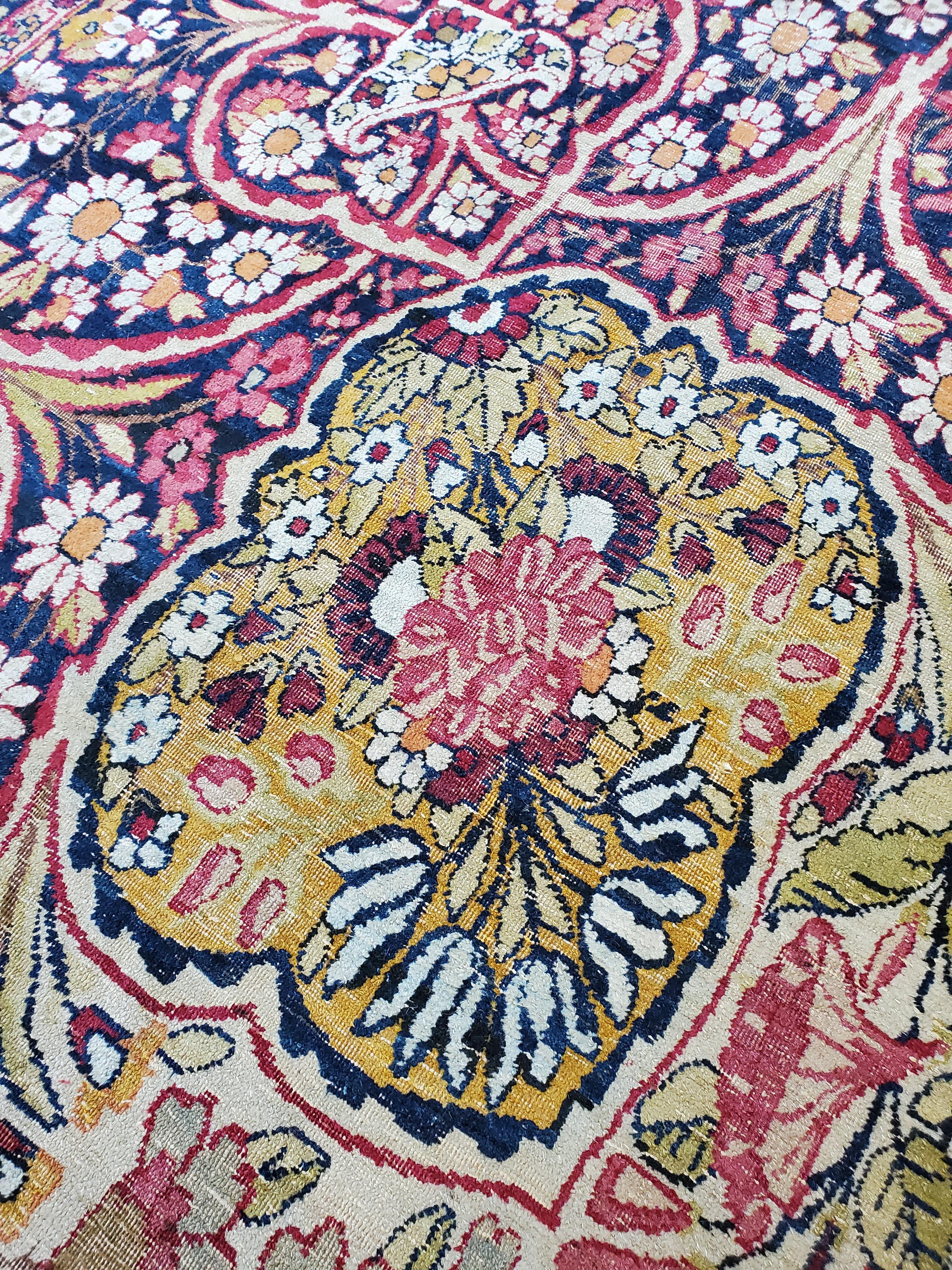 Antique Persian Lavar Kerman Carpet, Traditional, Soft, Gold, Ivory, Blue, Green For Sale 9