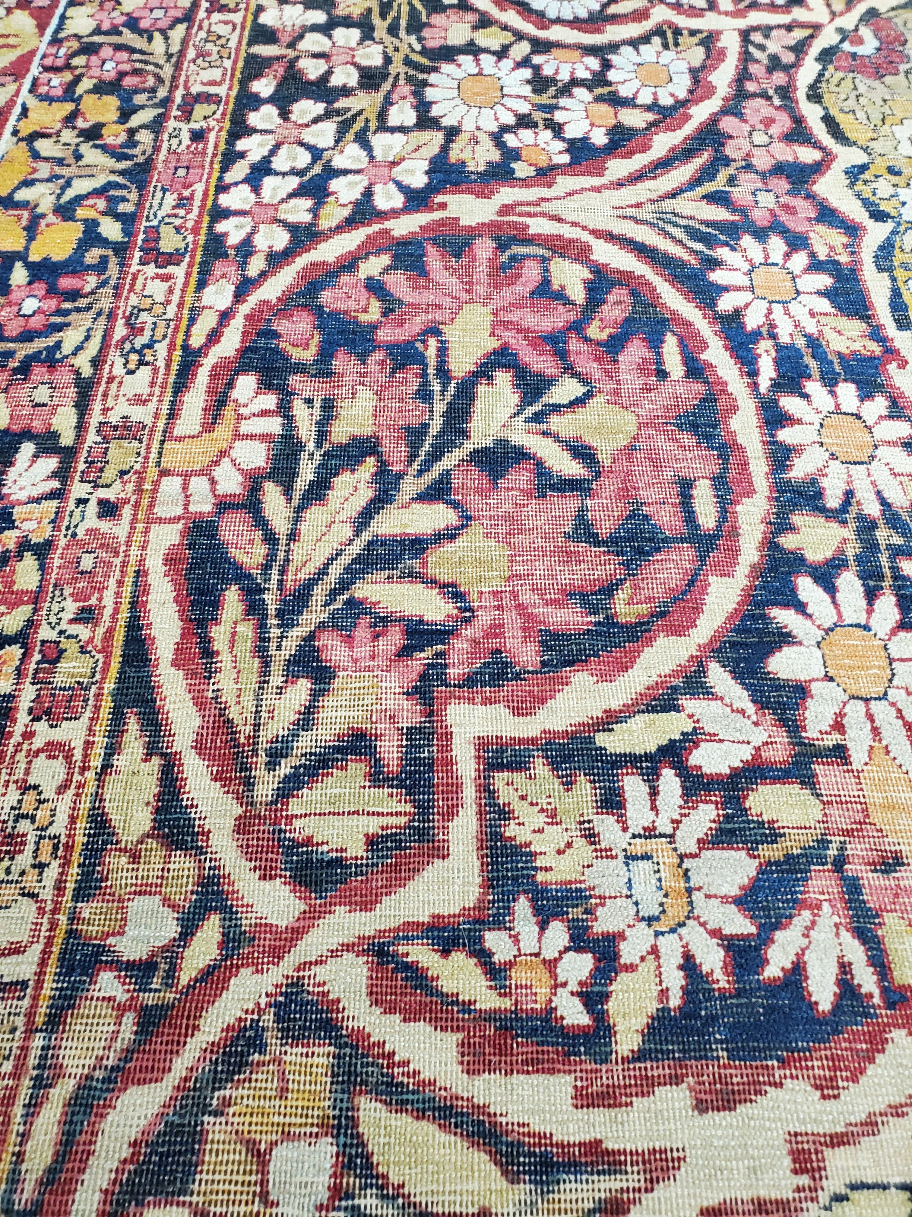 Antique Persian Lavar Kerman Carpet, Traditional, Soft, Gold, Ivory, Blue, Green For Sale 10