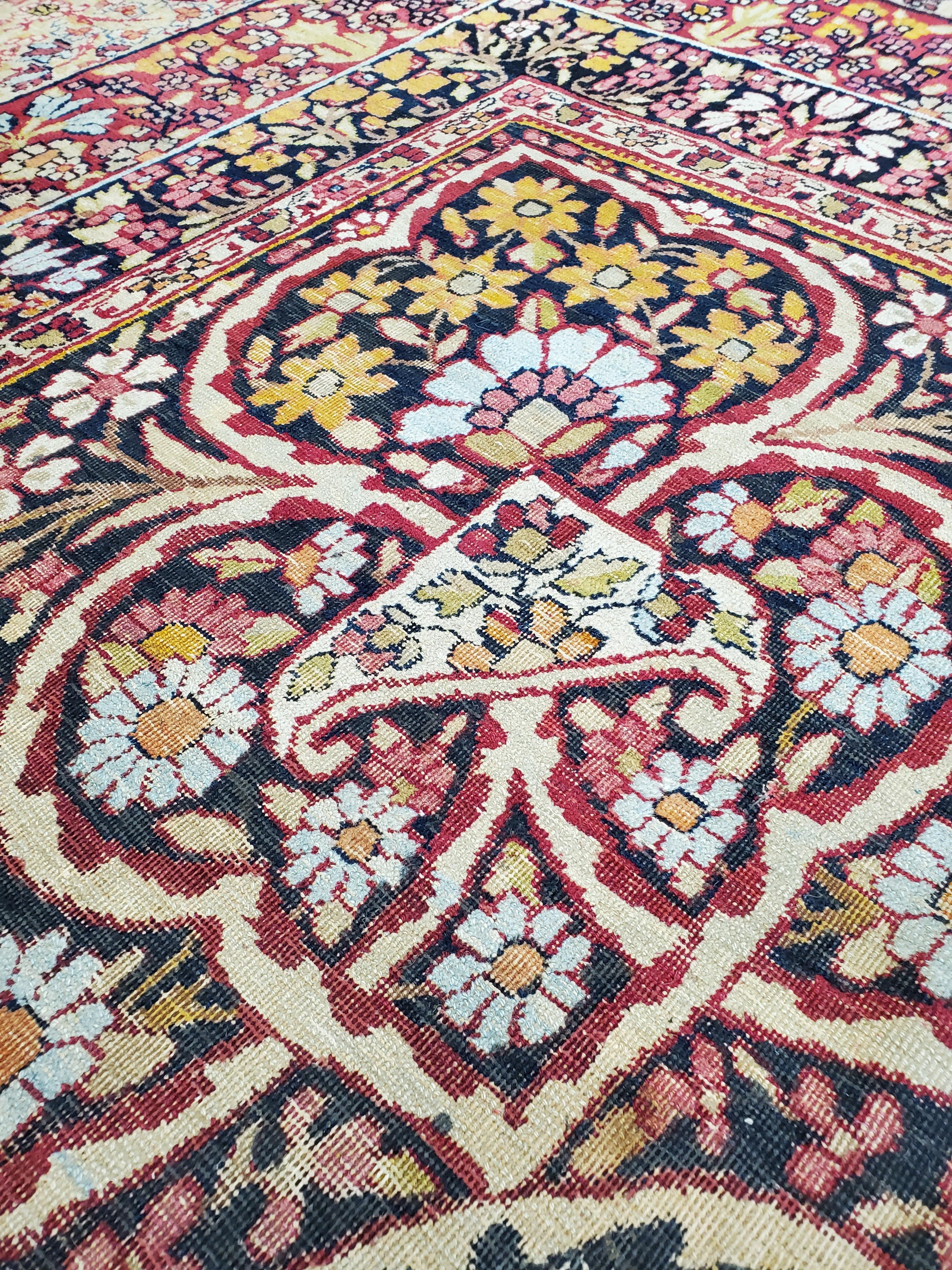 Antique Persian Lavar Kerman Carpet, Traditional, Soft, Gold, Ivory, Blue, Green For Sale 11
