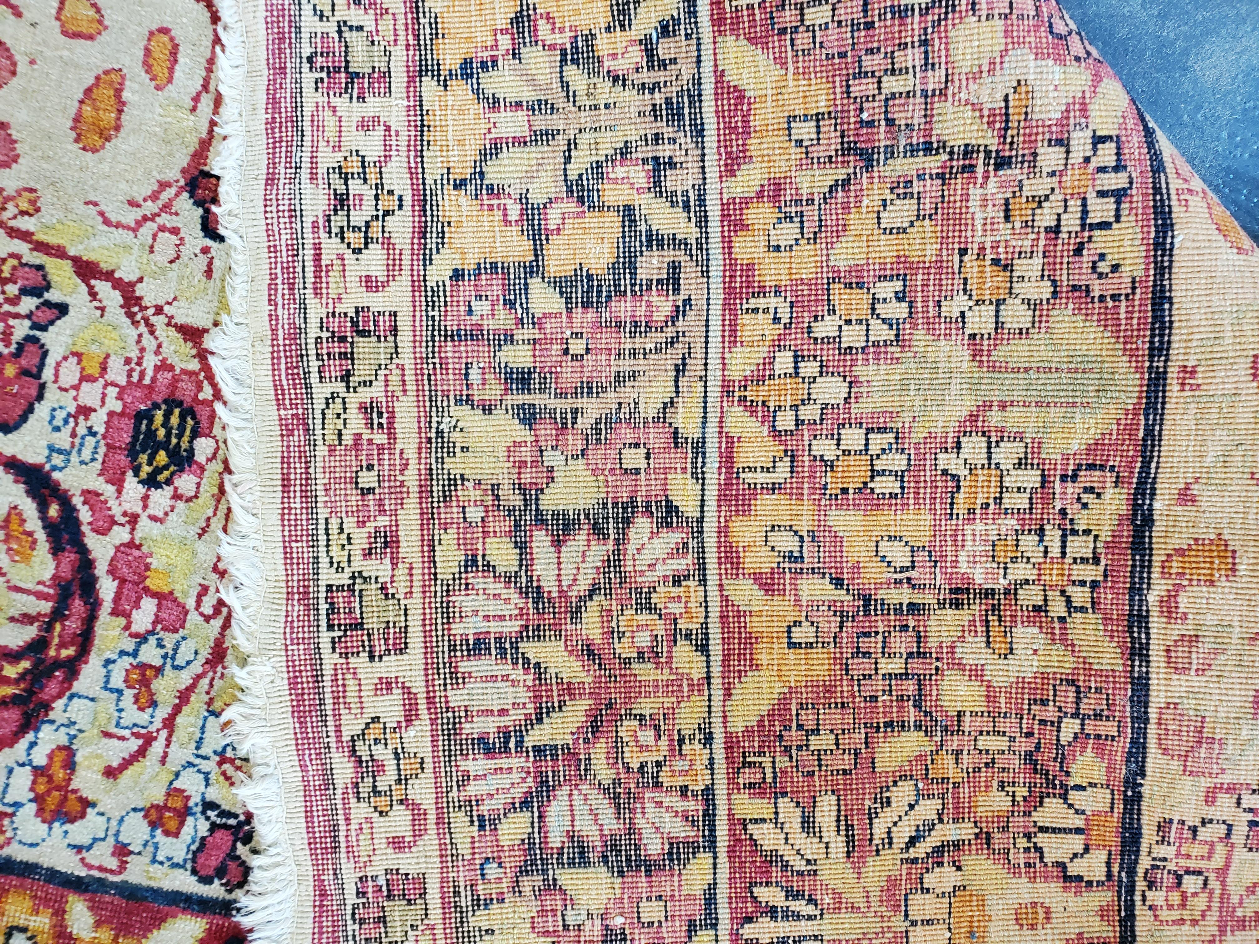 Antique Persian Lavar Kerman Carpet, Traditional, Soft, Gold, Ivory, Blue, Green For Sale 13