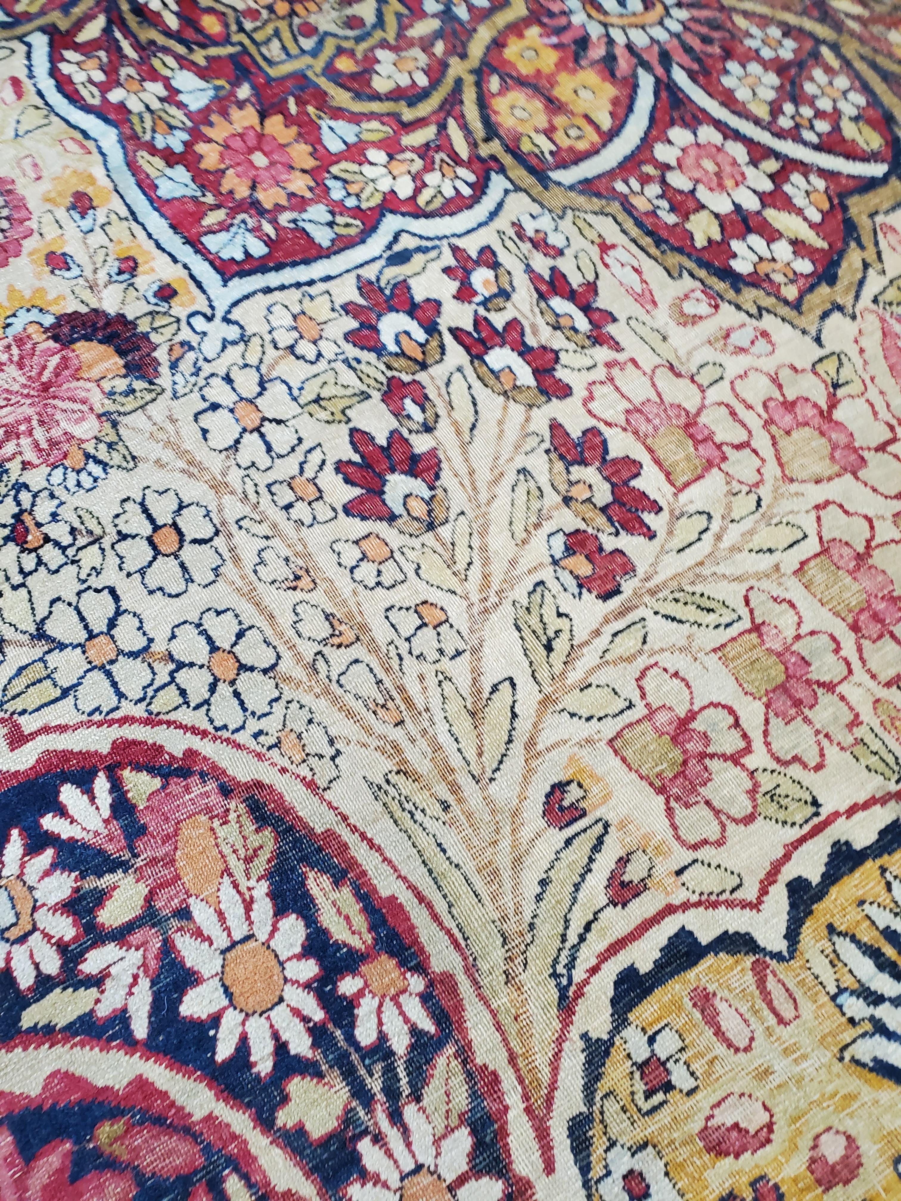 Antique Persian Lavar Kerman Carpet, Traditional, Soft, Gold, Ivory, Blue, Green For Sale 1