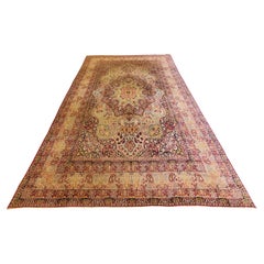 Antique Persian Lavar Kerman Carpet, Traditional, Soft, Gold, Ivory, Blue, Green
