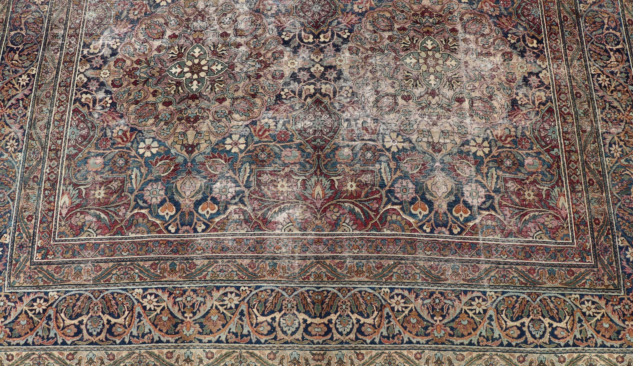 Antique Persian Lavar Kerman Large Gallery Rug with All-Over Floral Design For Sale 4