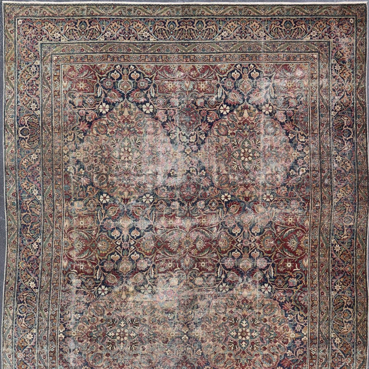 Antique Persian Lavar Kerman Large Gallery Rug with All-Over Floral Design For Sale 5