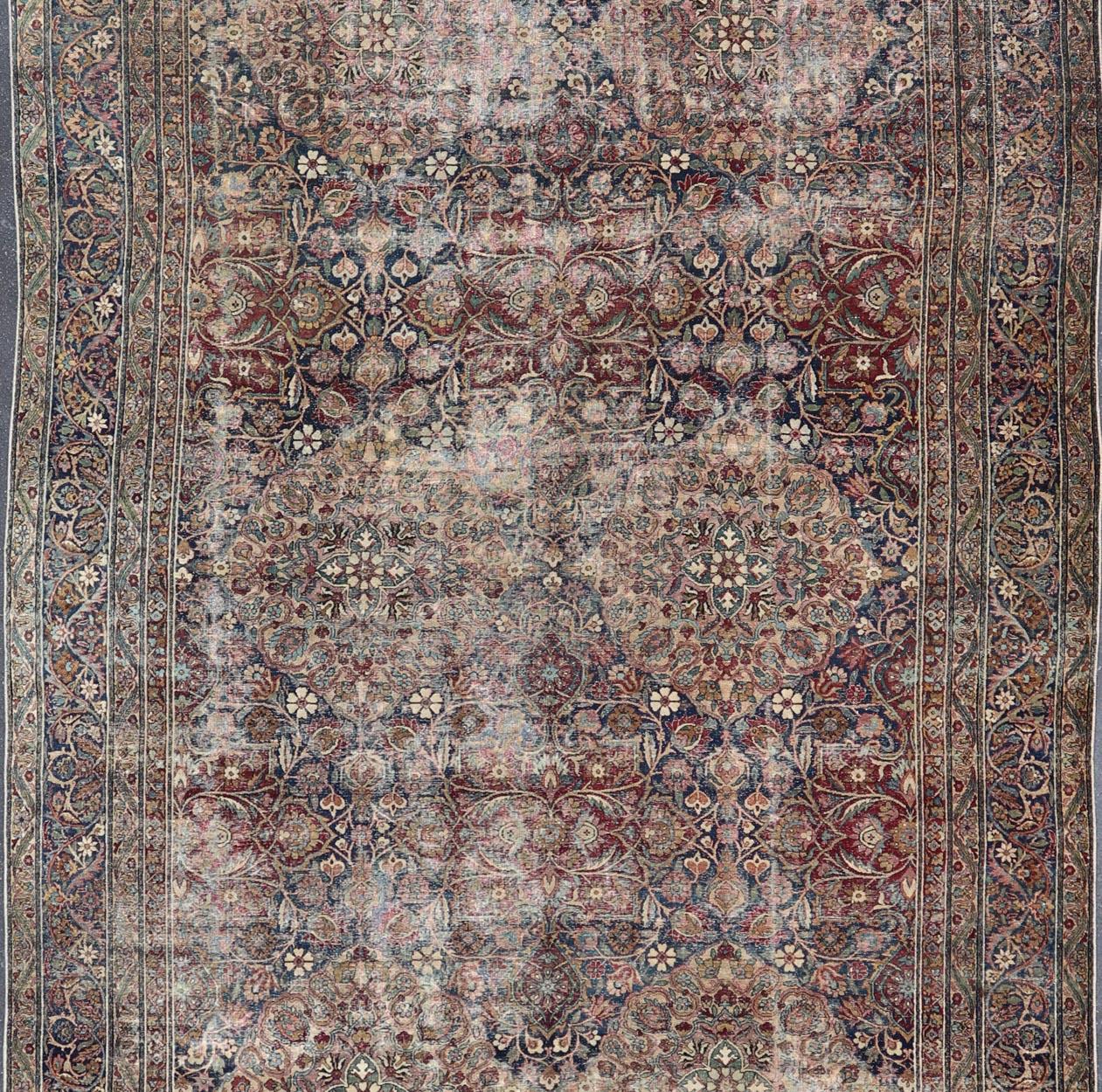 Antique Persian Lavar Kerman Large Gallery Rug with All-Over Floral Design For Sale 6