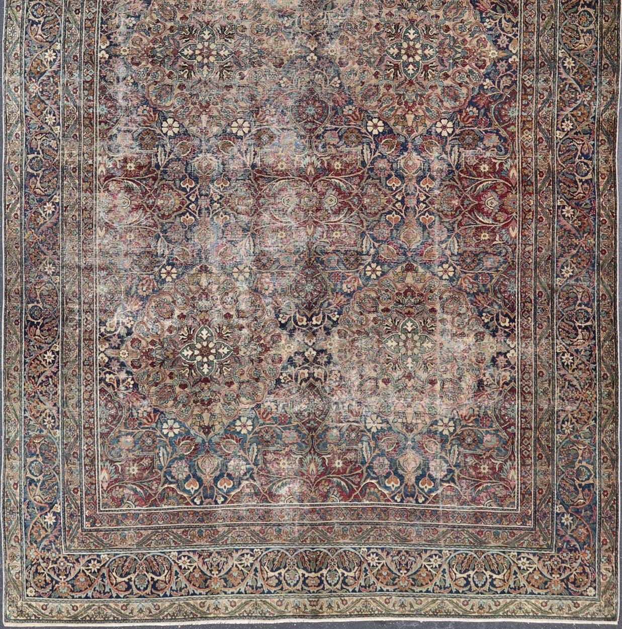 Antique Persian Lavar Kerman Large Gallery Rug with All-Over Floral Design For Sale 7