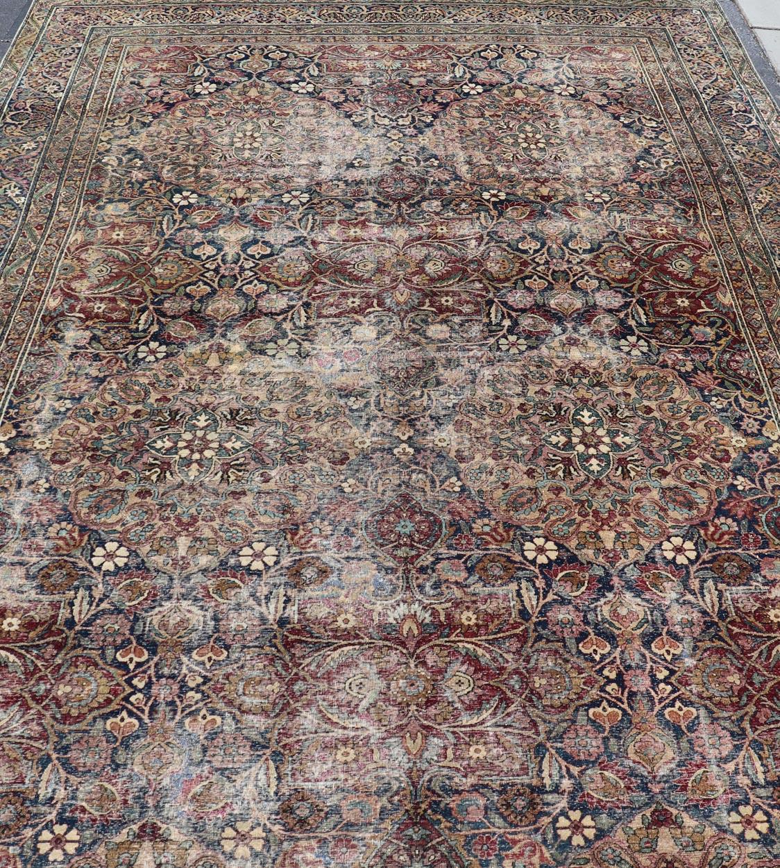 Kirman Antique Persian Lavar Kerman Large Gallery Rug with All-Over Floral Design For Sale