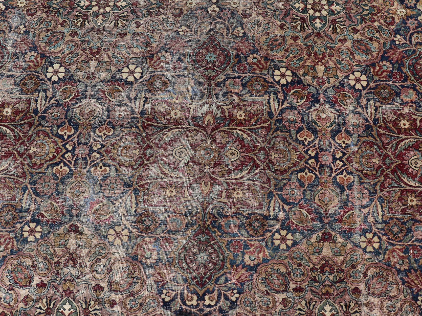 Antique Persian Lavar Kerman Large Gallery Rug with All-Over Floral Design In Good Condition For Sale In Atlanta, GA