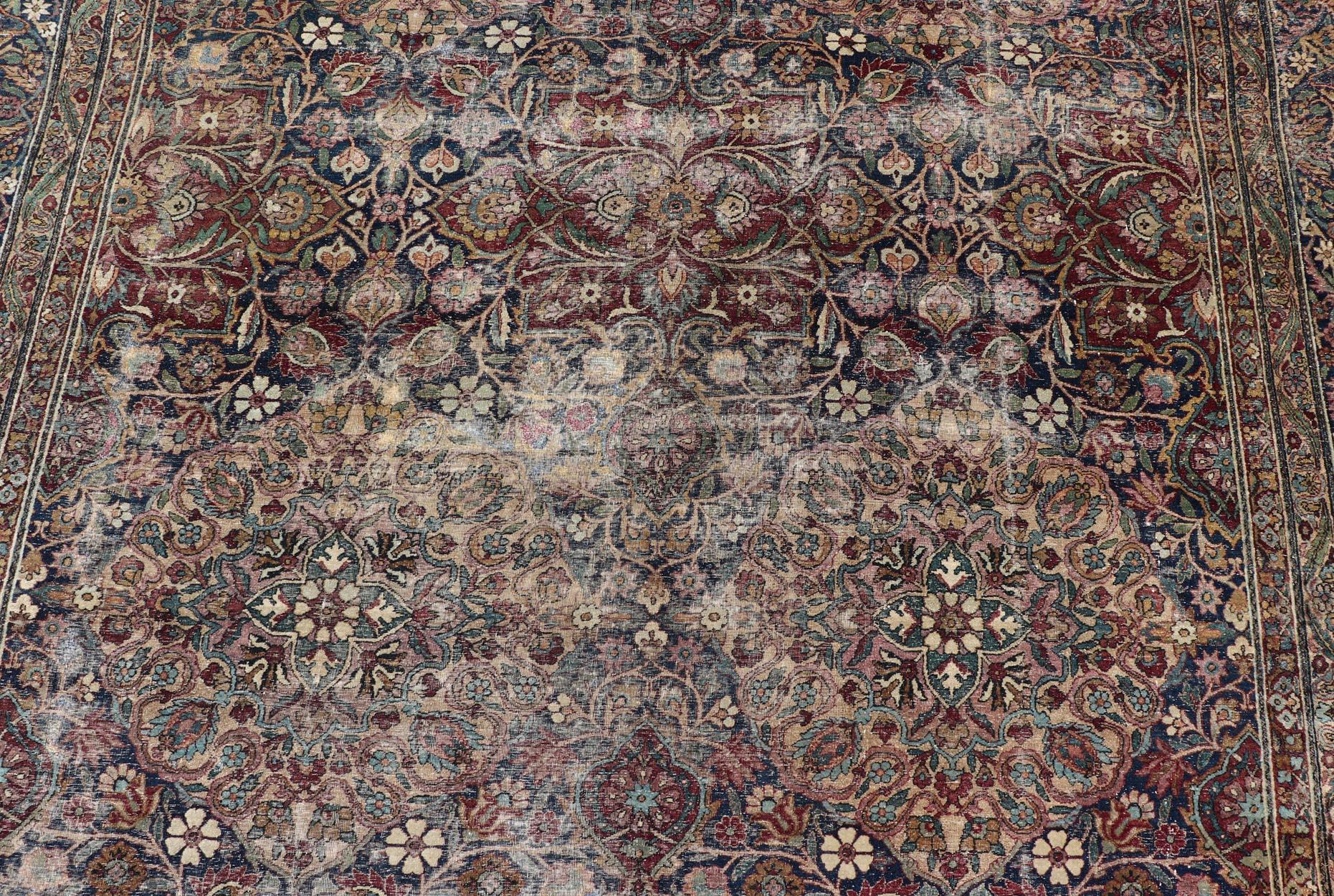 20th Century Antique Persian Lavar Kerman Large Gallery Rug with All-Over Floral Design For Sale