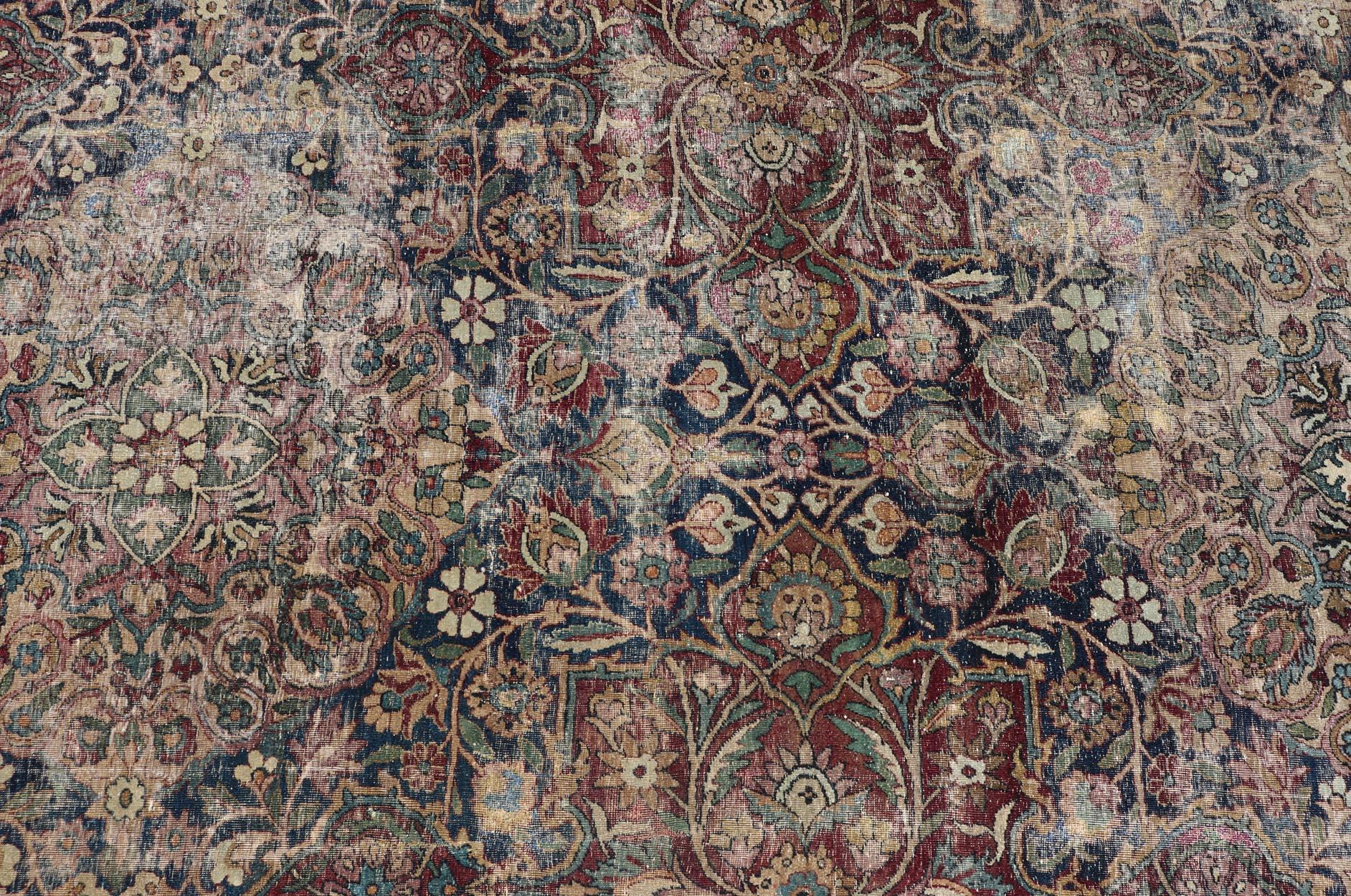 Antique Persian Lavar Kerman Large Gallery Rug with All-Over Floral Design For Sale 2