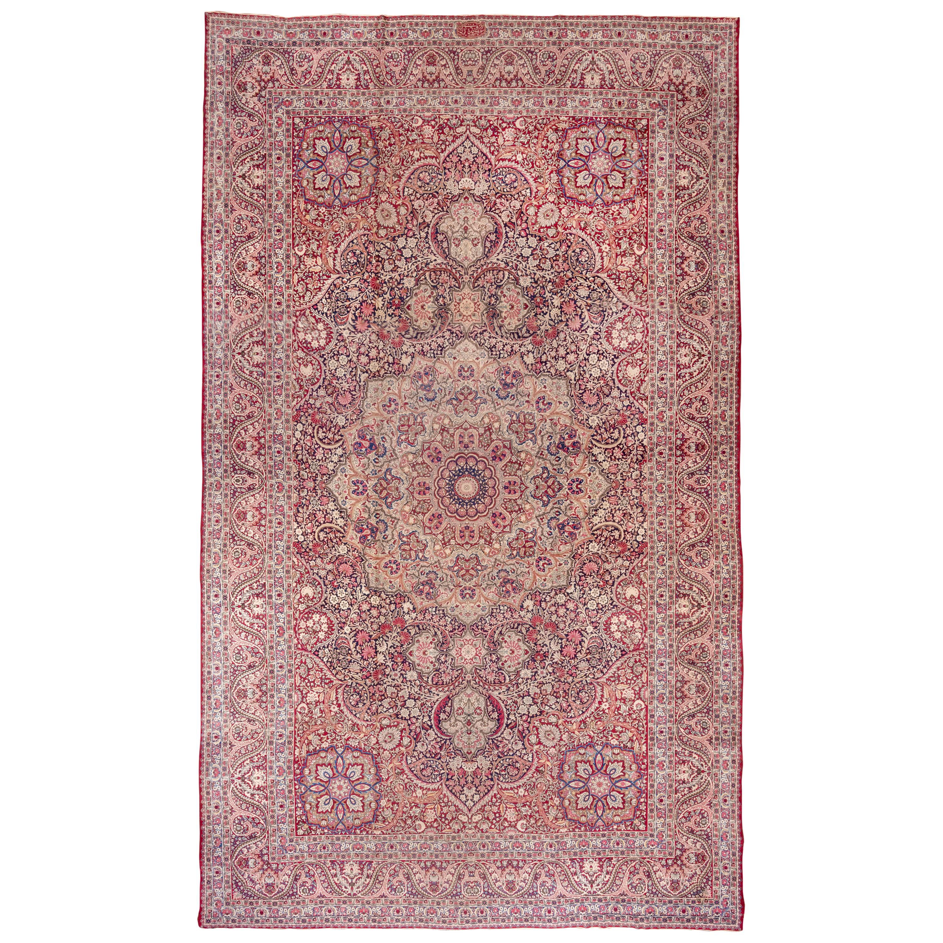 Antique Persian Lavar Kerman Mansion Carpet