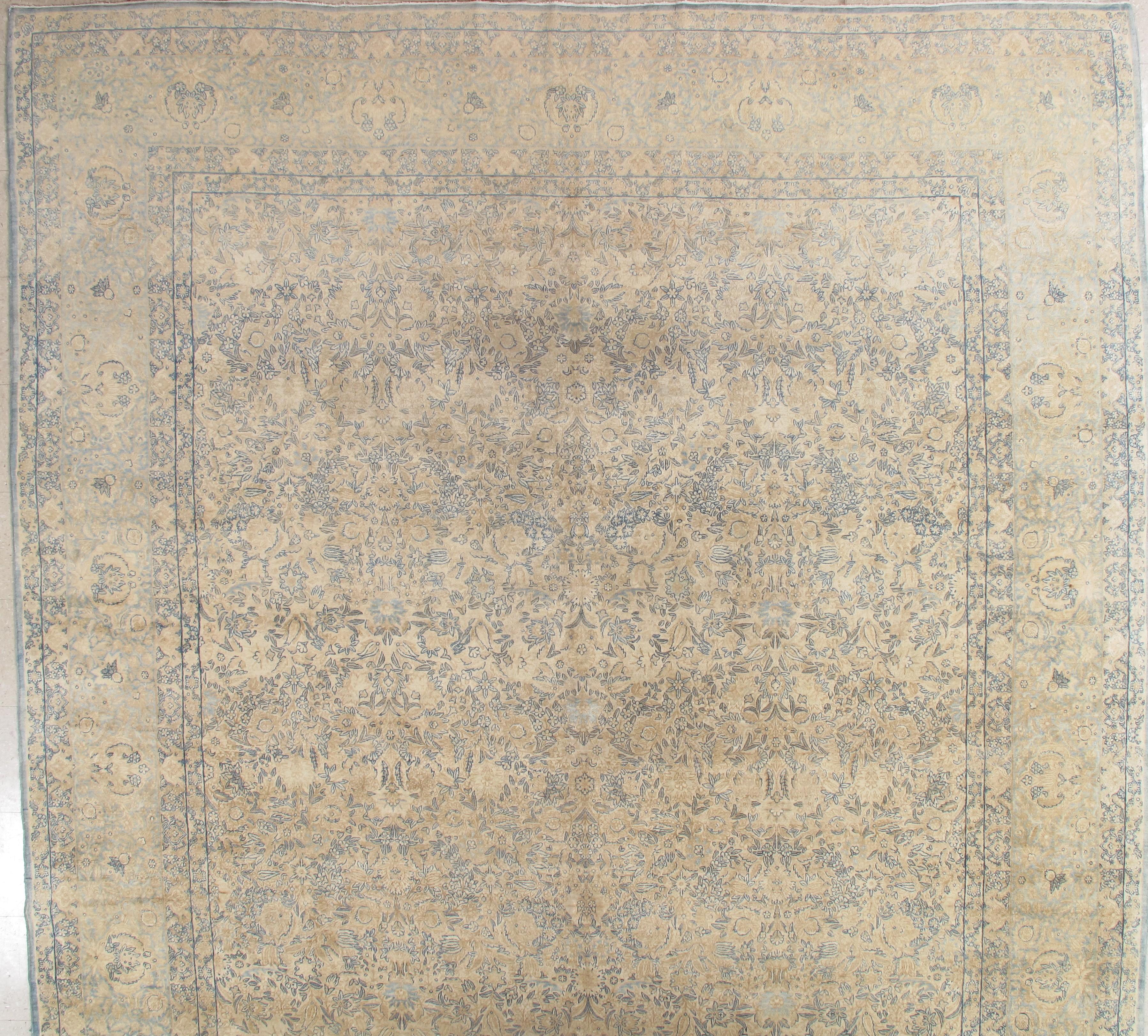 Tapis persan ancien Lavar Kerman Oriental, fait à la main, ivoire, bleu en vente 5