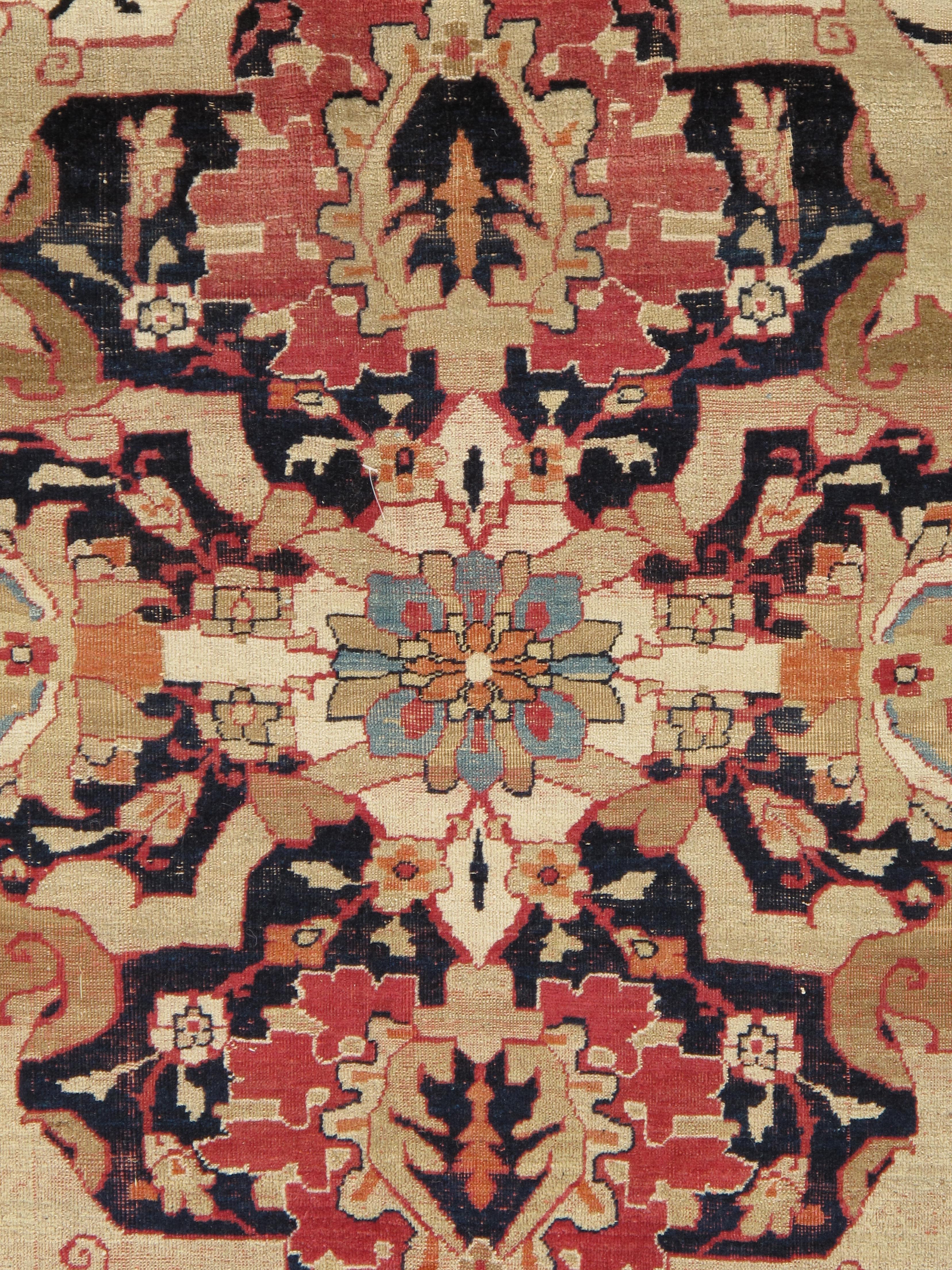 Antique Persian Lavar Kerman Oriental Carpet, Handmade, White, Navy, Jewel Tone In Good Condition For Sale In Port Washington, NY