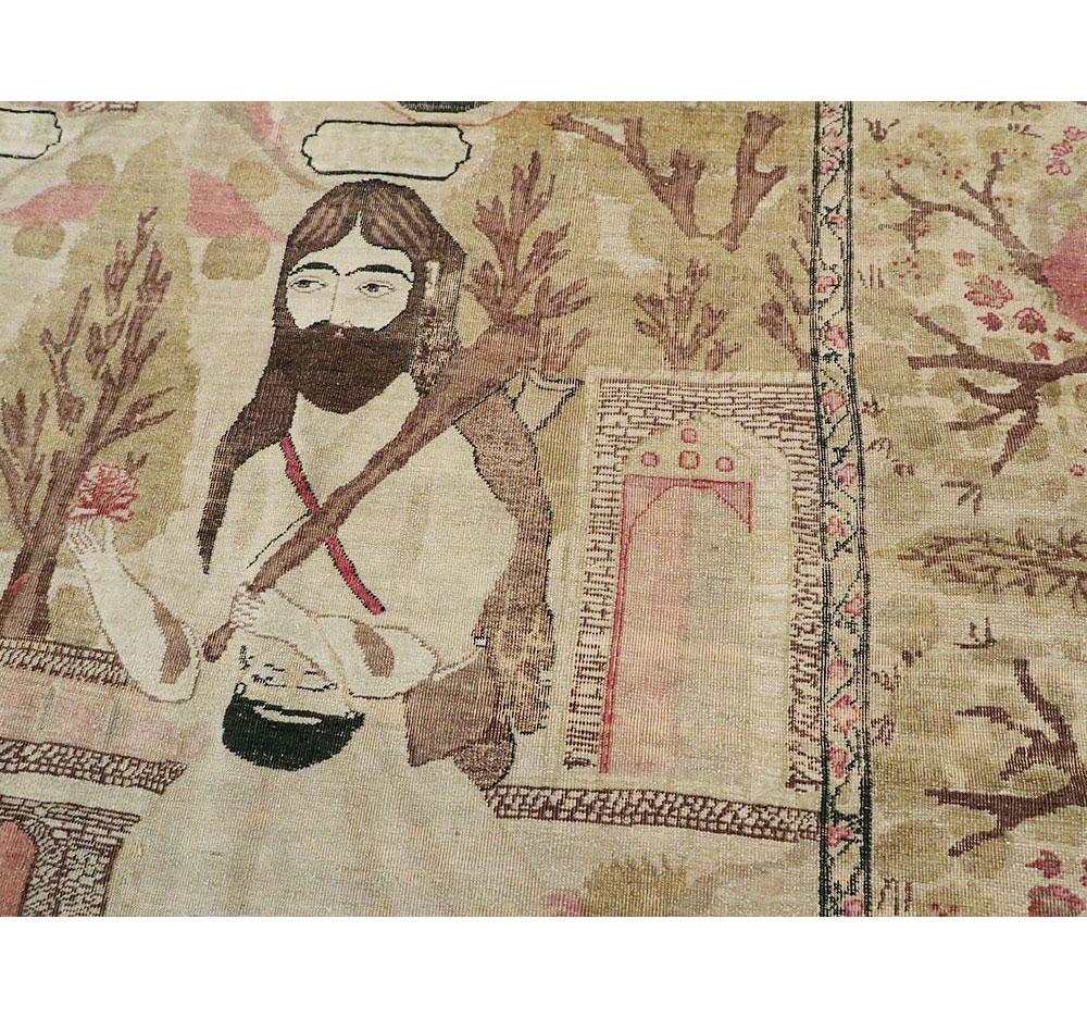 Noué à la main Tapis persan antique Lavar Kerman Pictorial