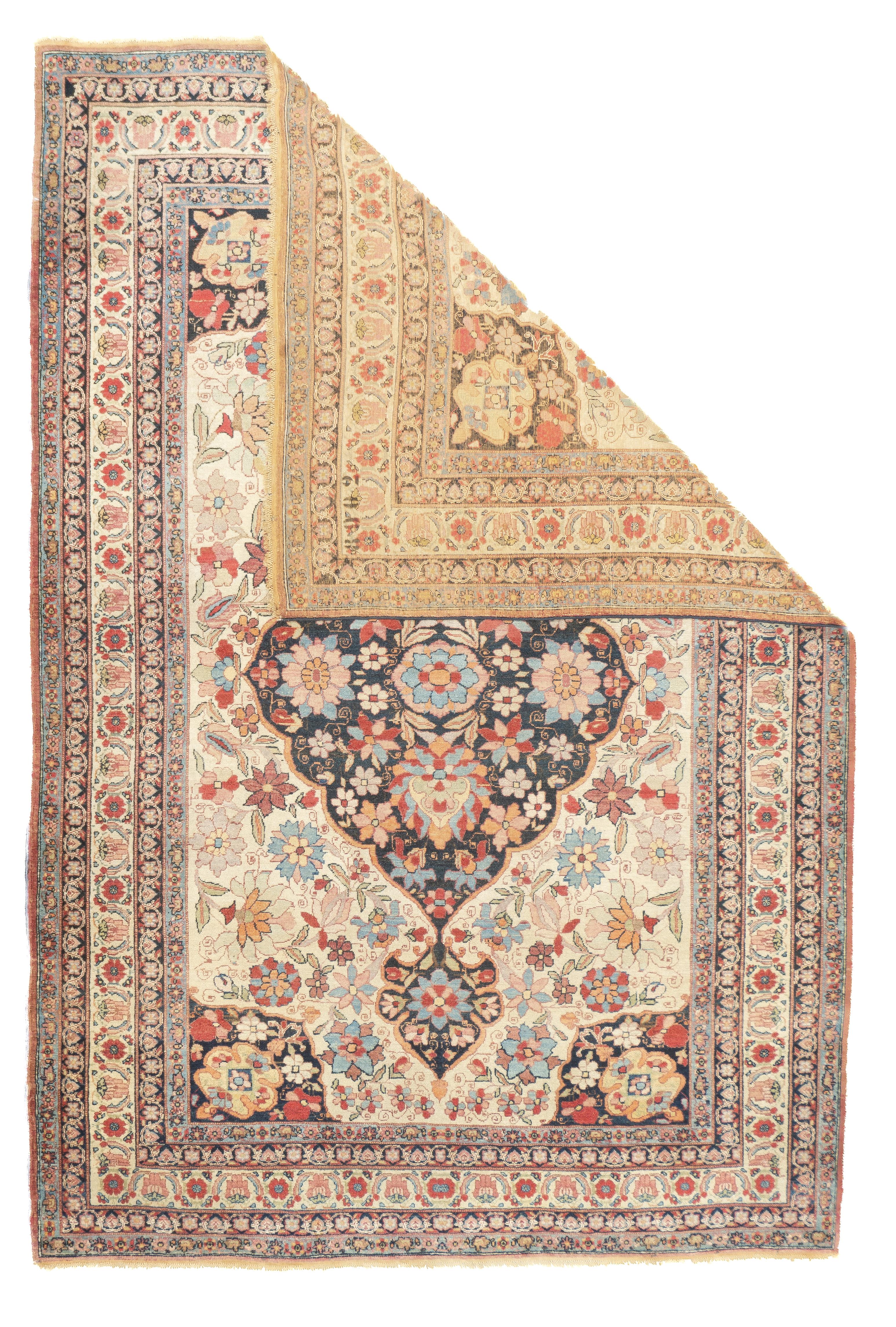 Antique Persian Lavar Kerman Rug 4'2'' x 6'2''. A trade term applied to better quality pre-WWI Kermans. ‘Laver’ is corruption of ‘Ravar’, a town near Kerman city, reputed to have woven some of the finest and best Revival Period Kermans. Scatter to