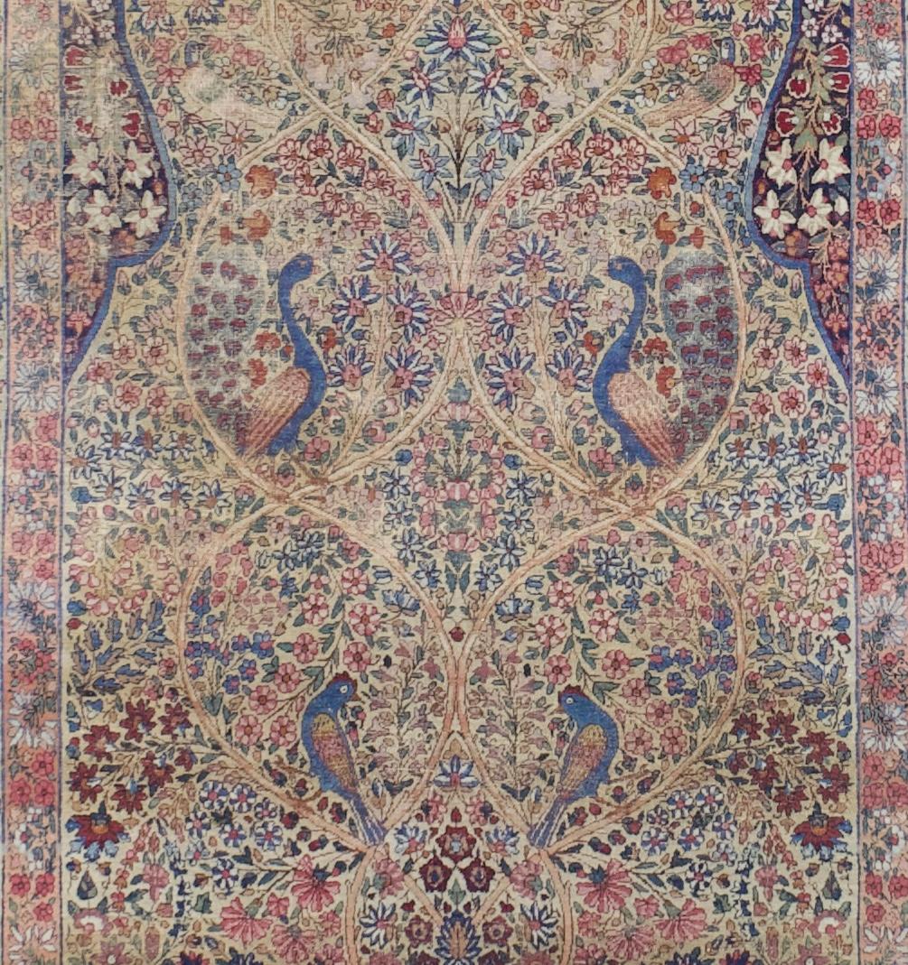 Perse Tapis ancien persan Lavar Kerman 4'5