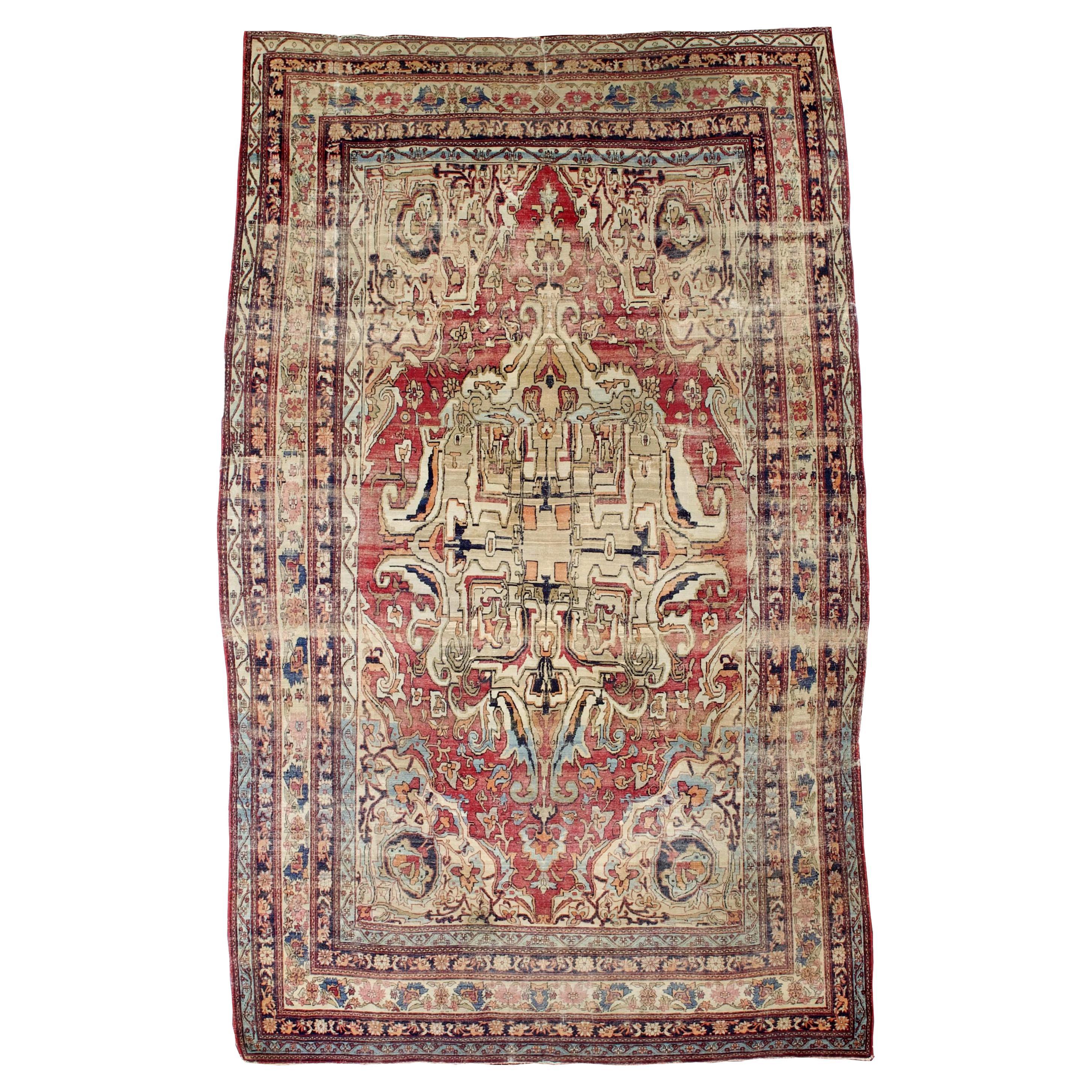 Alfombra Persa Antigua Lavar Kerman 7'9" x 12'7 en venta