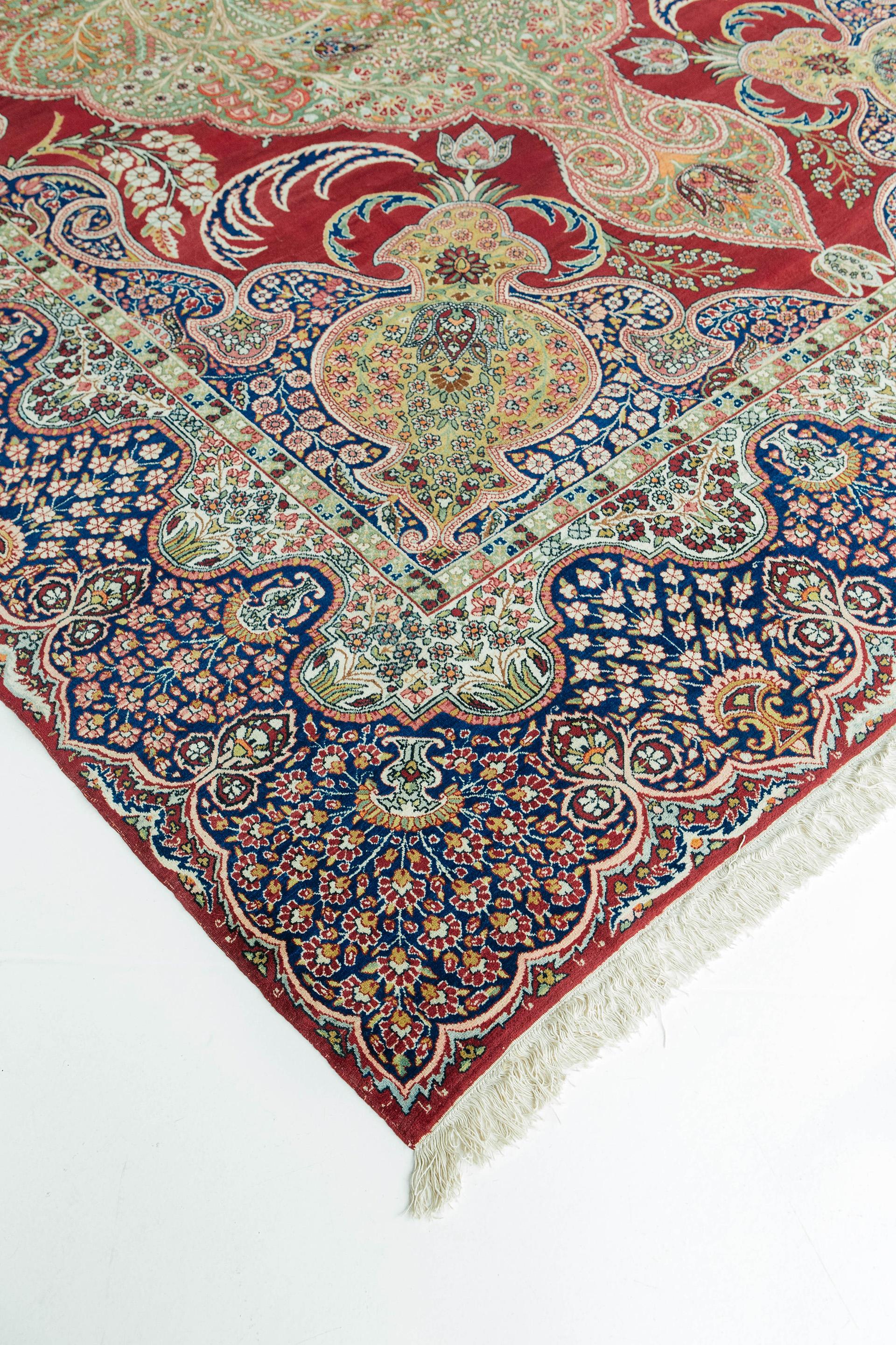 Hand-Knotted Antique Persian Lavar Kerman Rug