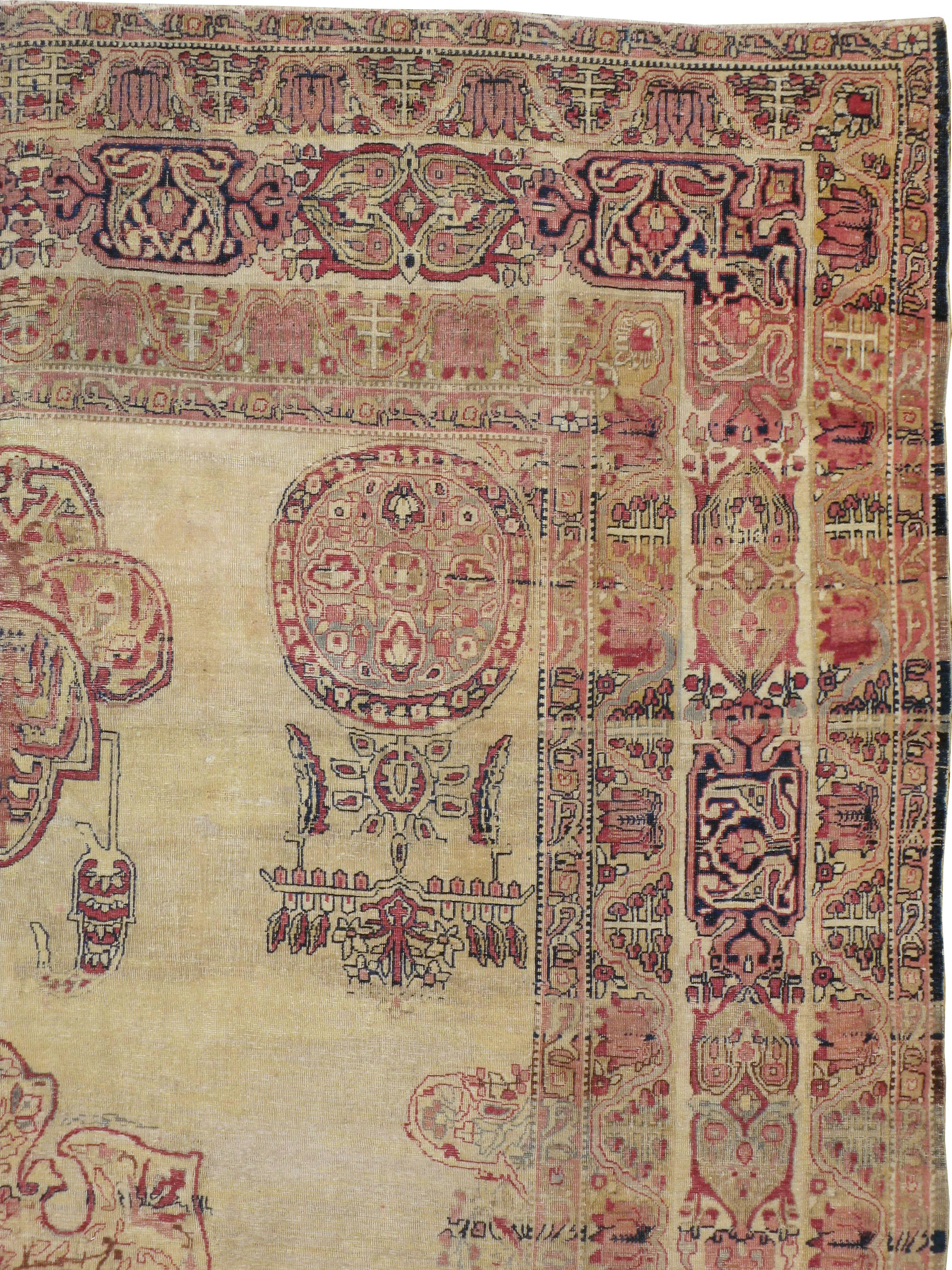 Hand-Knotted Antique Persian Lavar Kerman Rug
