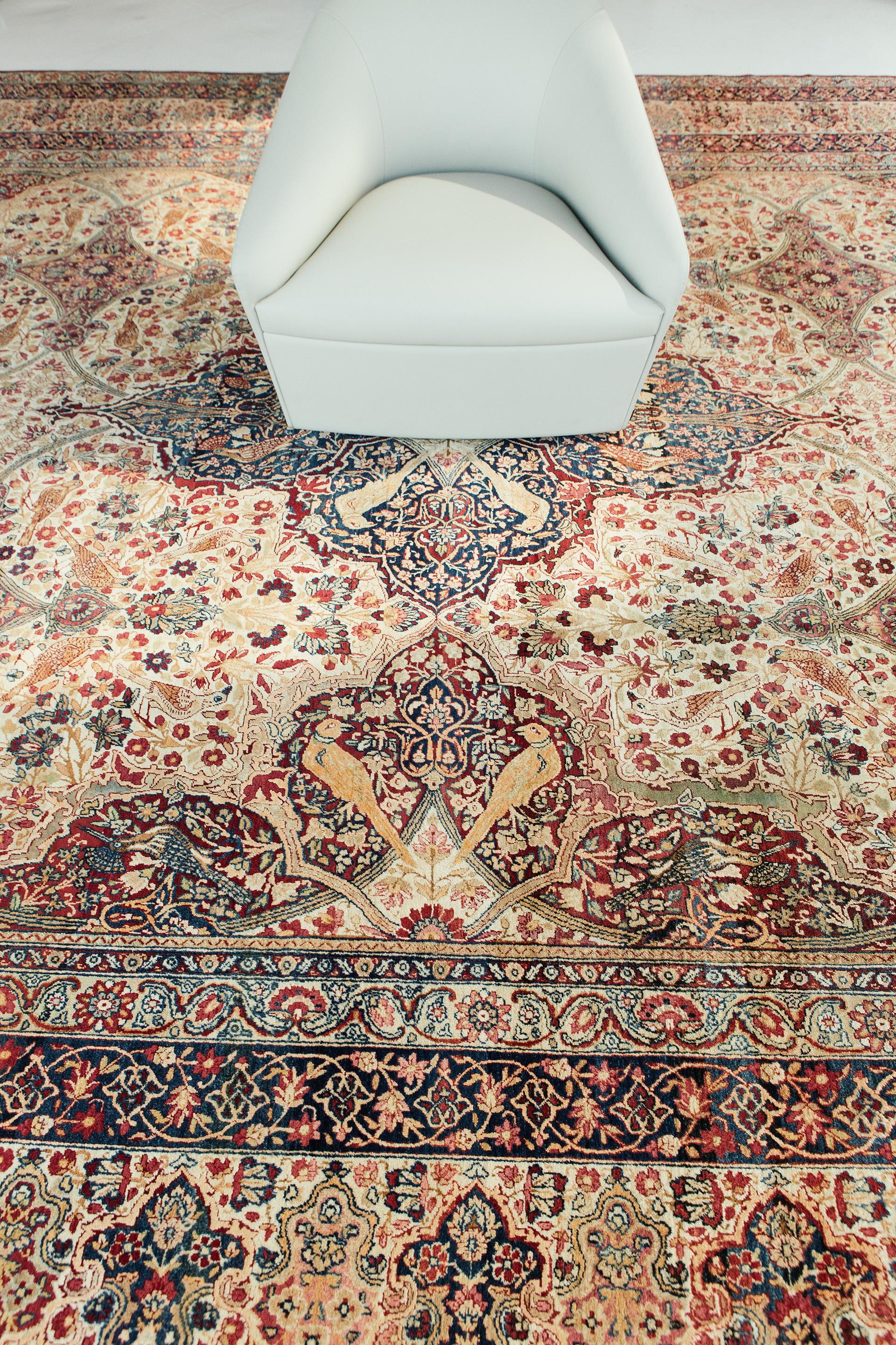 19th Century Antique Persian Lavar Kerman Rug For Sale