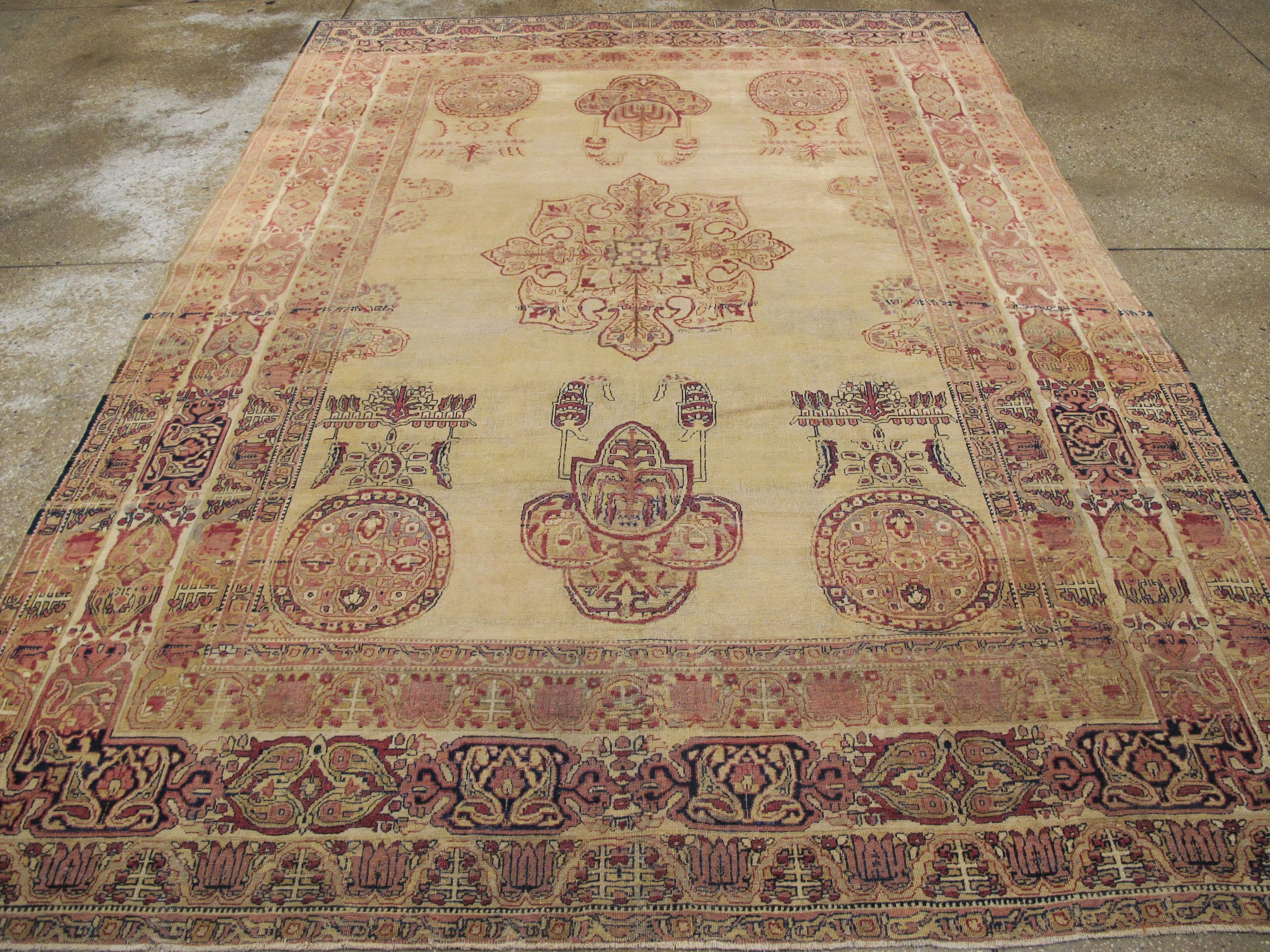 Antique Persian Lavar Kerman Rug In Good Condition In New York, NY