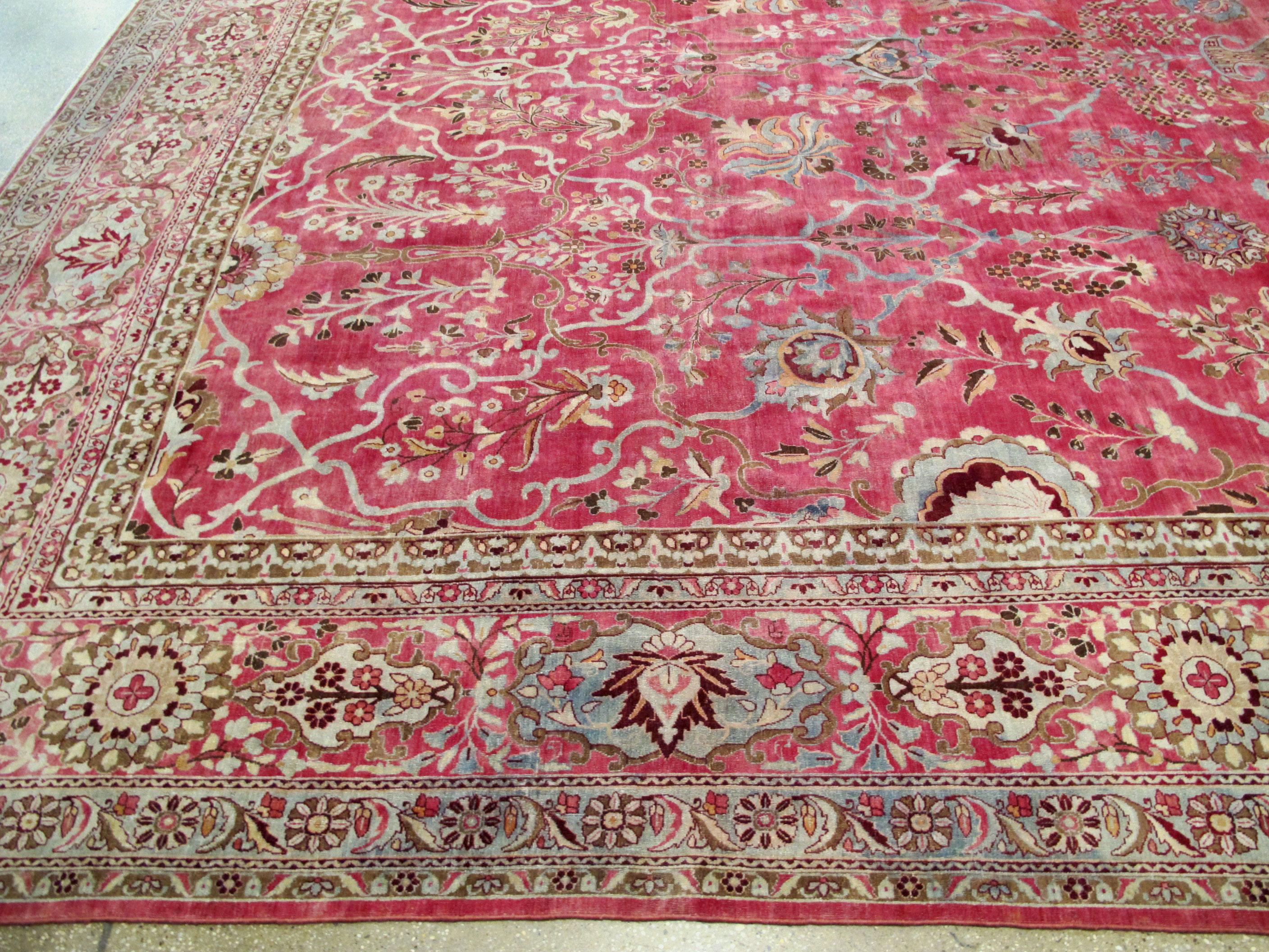 Wool Antique Persian Lavar Kerman Oversize Rug For Sale