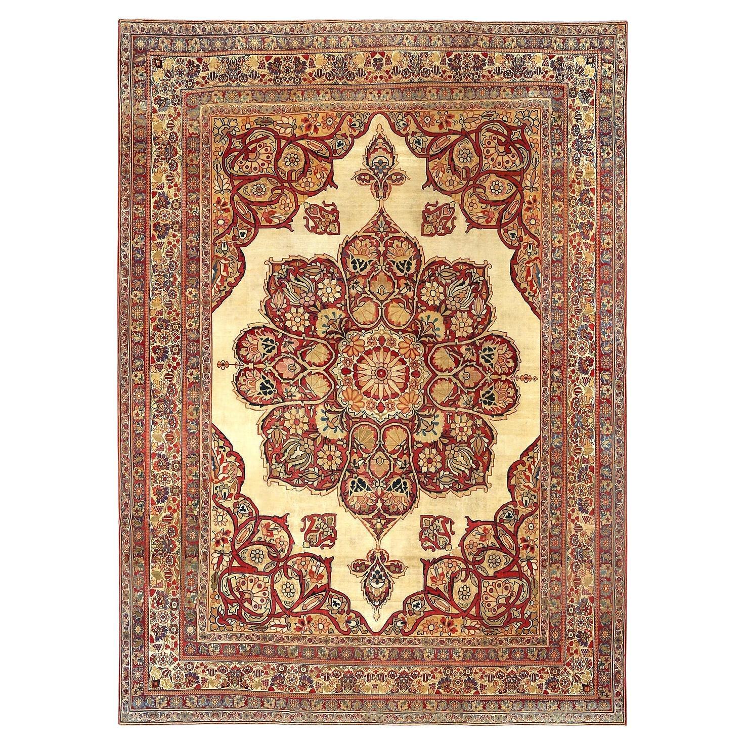 Tappeto antico persiano Lavar Kerman - Dimensioni: 10'10 X 14'7, 1880 in vendita