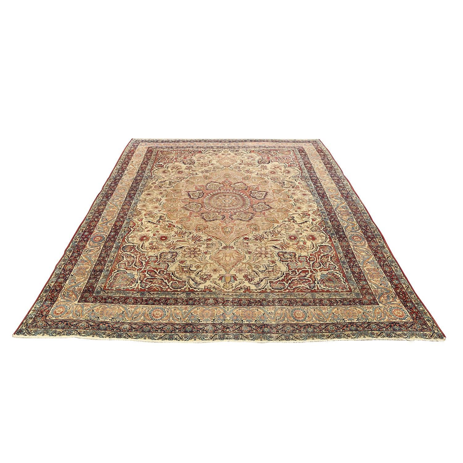 Perse Tapis persan ancien Lavar Kerman - Taille : 11'6 X 9' en vente