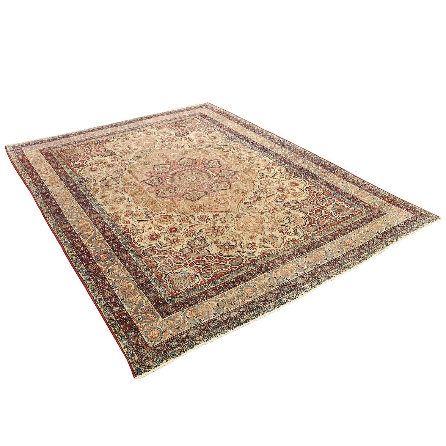 Noué à la main Tapis persan ancien Lavar Kerman - Taille : 11'6 X 9' en vente
