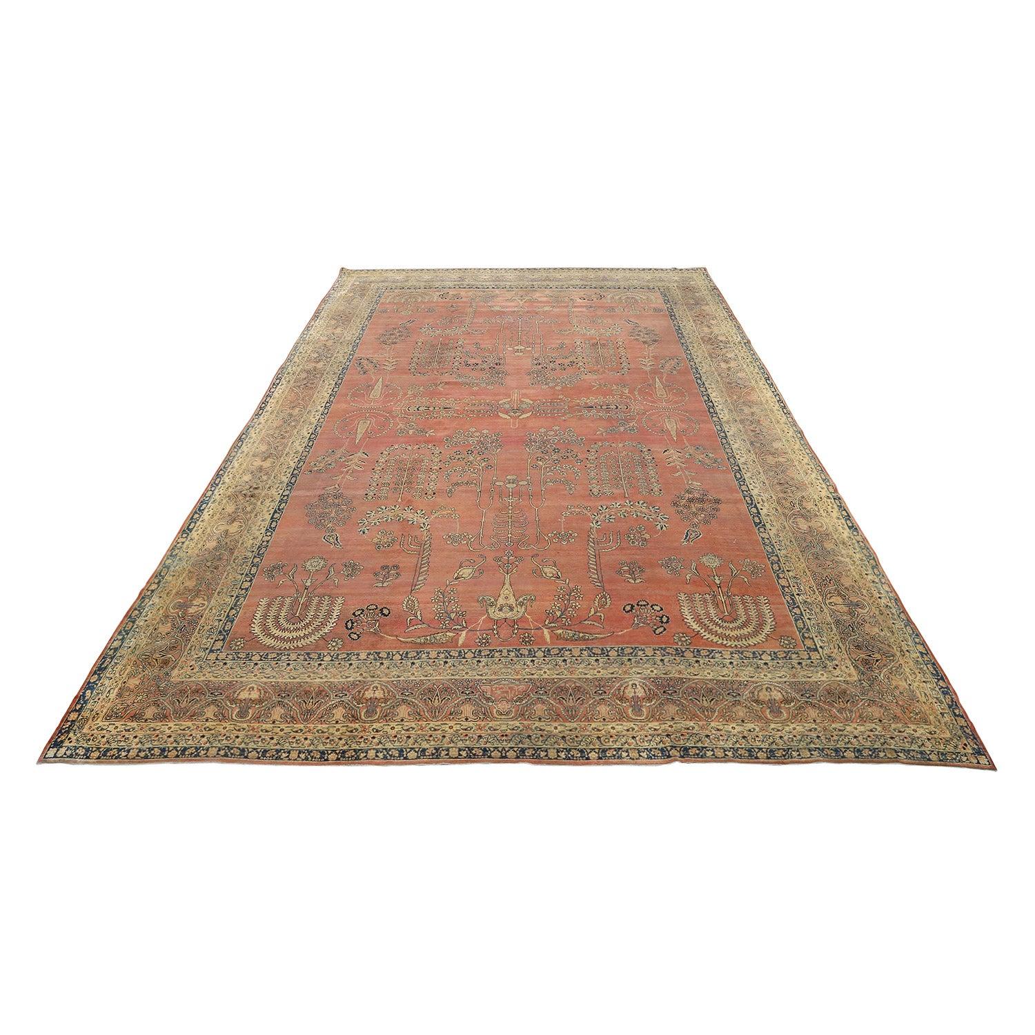 Perse Tapis persan ancien Lavar Kerman - Taille : 17'3 x 11'3 en vente