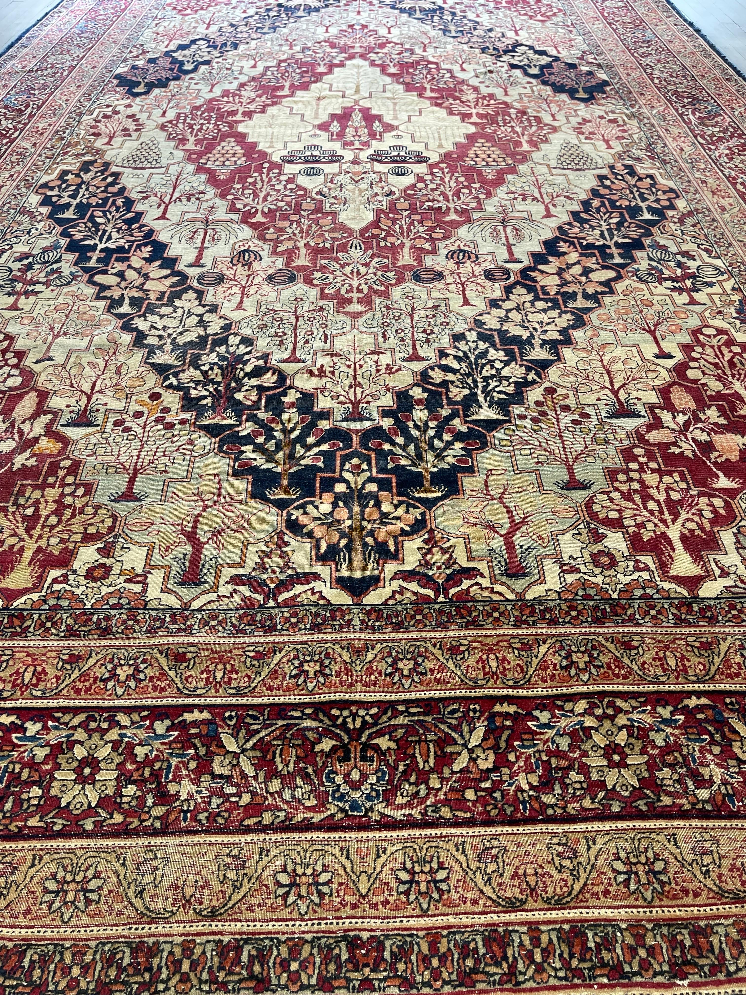 Vegetable Dyed Antique Persian Lavar Kerman Wedding Carpet circa 1900 For Sale